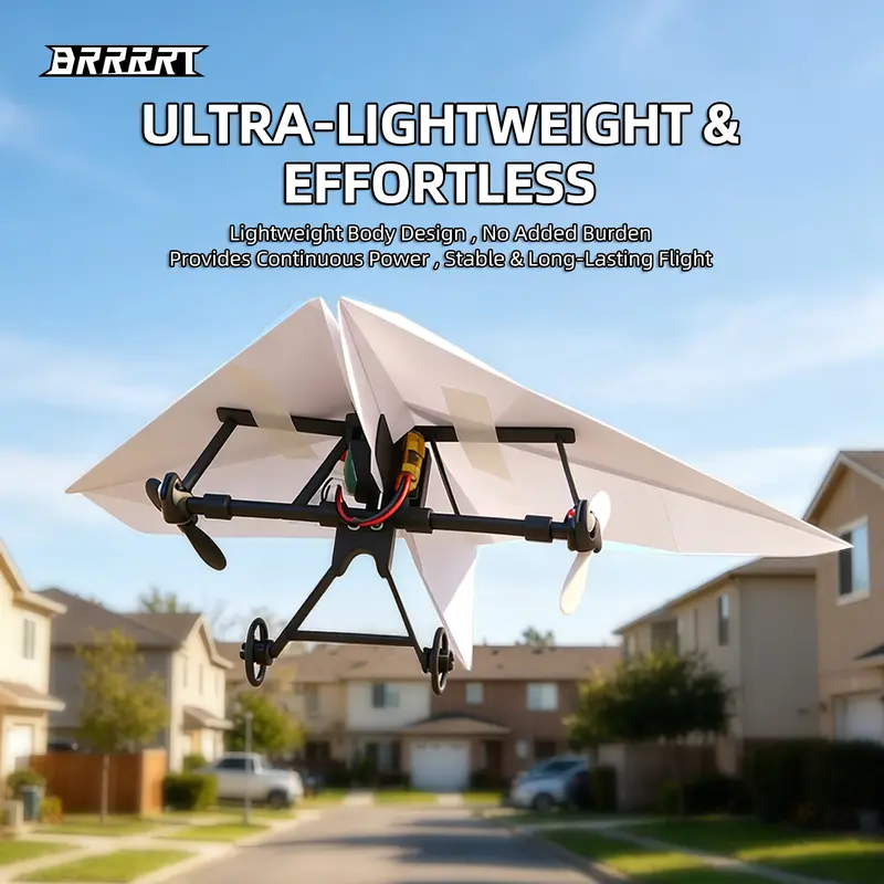 BRRRRT Power-Up RC Paper Airplane Kit with Gyro Stabilizer – DIY Electric Remote Control Plane with Dual Propellers, Lightweight Foldable Flying STEM Toy for Kids & Adults, Perfect Birthday Gift