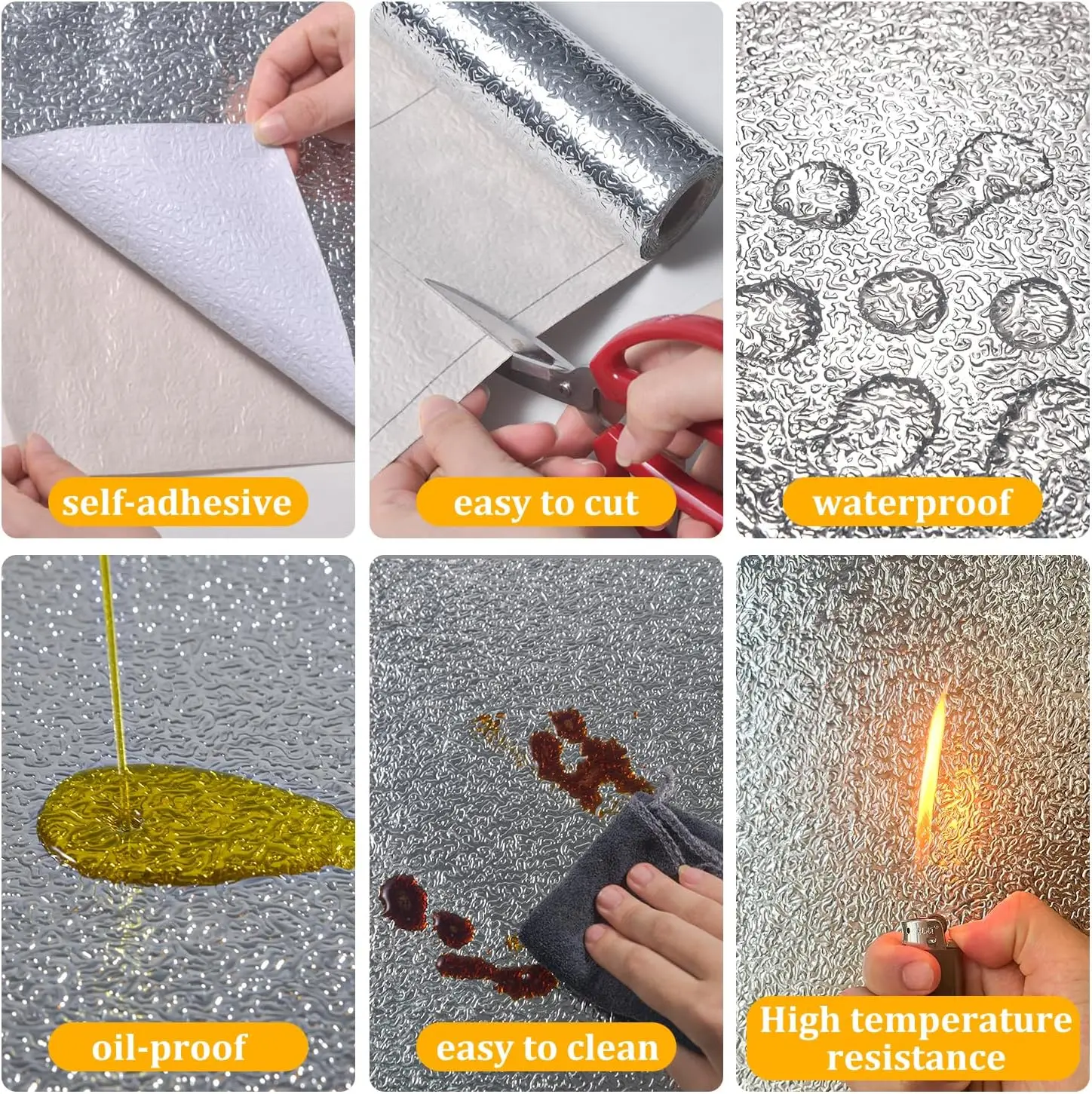 Livelynine Silver Contact Paper for Kitchen Oil Proof Waterproof Sticker Aluminum Foil Kitchen Wallpaper Backsplash Peel and Stick Self Adhesive Shelf Liners for Drawer Removable