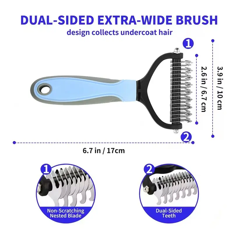 Professional Pet Deshedding Brush Dog Cat Grooming Tool Hair Fur Remover Undercoat Knot Cutter Comb Fur Removal Tool for Puppy Shedding Supplies