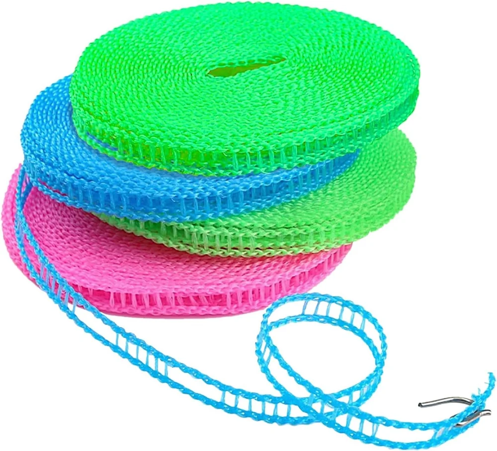 Clothesline - Windproof Nylon Clothesline with Hooks Clothes Drying Line Travel Clothes Line Portable Laundry Line for Indoor Outdoor Camping Home Hotel