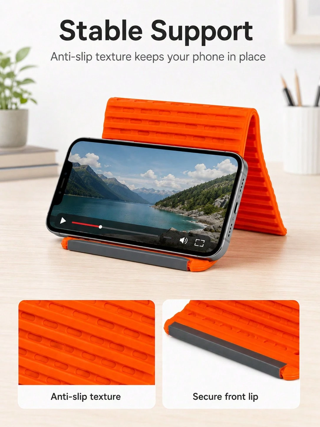 Flexible Silicone Phone Stand, Multi-Angle Adjustable Cell Phone Holder, Portable Phone Stand for Desk, Compatible with iPhone, iPad, Tablet, Laptop, for Home, Office, Gaming
