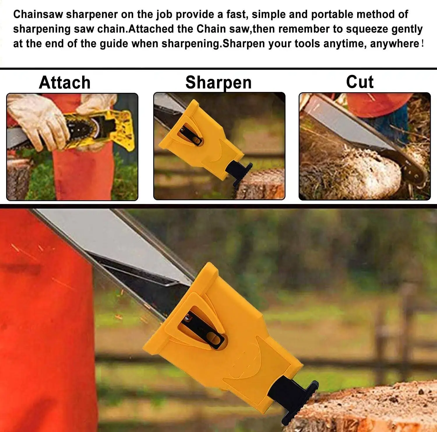 Portable Teeth Chainsaw Sharpener, Proprietary Bar-Mount Chain Saw Fast Sharpening Tool, Fit for 14/16/18/20 Inches Two Holes Chain Saw Bar