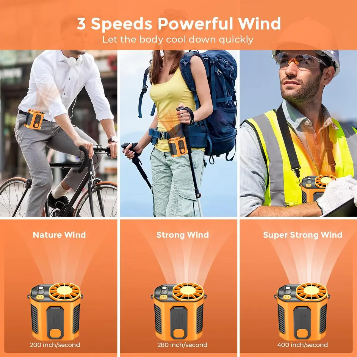 Portable Waist Clip Fan, Cool Clip Fan Under Shirt, Personal Belt Fan Clip On Waist Portable Cooling Fan, with LED Light, USB Rechargeable Portable Waist Fan for Outdoor Play and Work summerwins