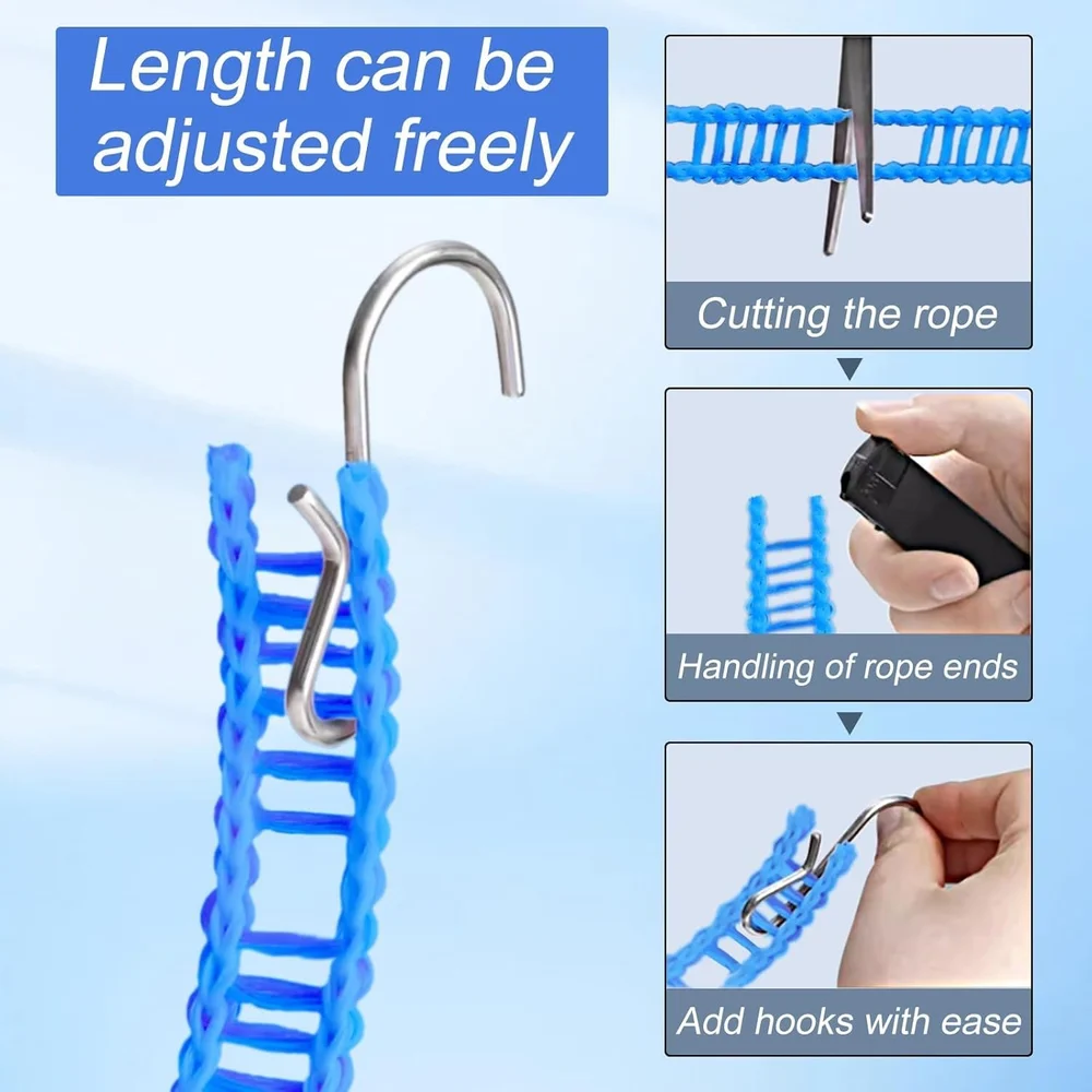 Clothesline - Windproof Nylon Clothesline with Hooks Clothes Drying Line Travel Clothes Line Portable Laundry Line for Indoor Outdoor Camping Home Hotel
