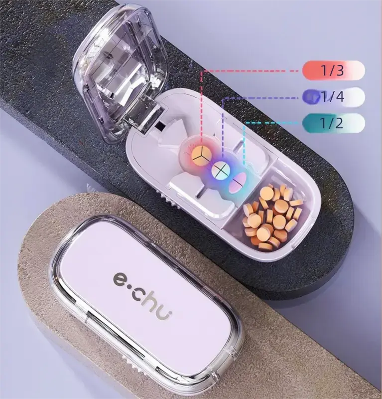 Upgrade-Designed Compact 3-in-1 Pill Splitter Organizer - ABS+PC Build Healthcare Aid for 1/4, 1/2, 1/3 Doses, Portable Multicolor Youth-Friendly Case for Travel & Daily Use, Fits Different Tablet Sizes, Pill Organizer