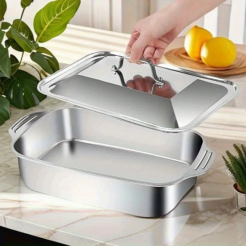 Stainless Steel Bakeware Sets - Large Cap Heavy-Duty Pans, High-Temp Res. Kitchen Trays for Home/Commercial BBQ, Family Gatherings (Fish Baking, Seafood Buffet, Food Storage Use)