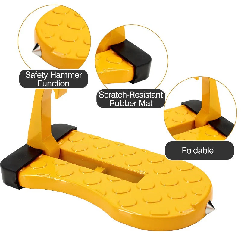 Car Doorstep Vehicle Hooked Folding Ladder Foot Pegs Pedal with Safety Hammer Function for Easy Access to Car Rooftop U Shaped Doorstep Compatible with SUV RV Off-Road