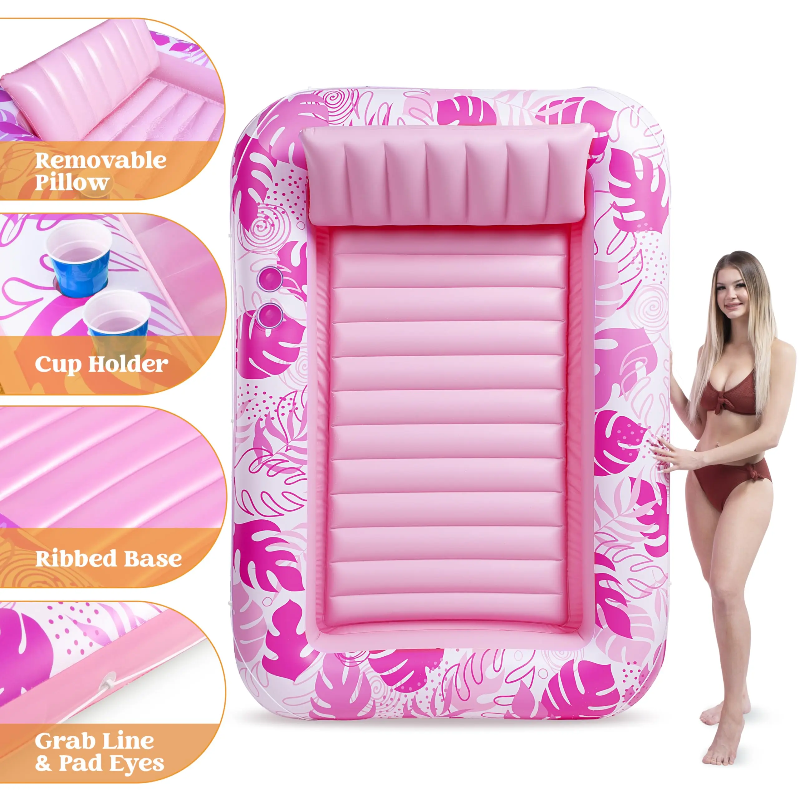 Sloosh-L/XL Inflatable Tanning Pool Lounge Float With Cup Holder