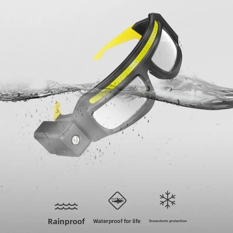 LED Glasses Rechargeable Headlight with Motion Sensor and Touch Control, 5 Modes USB C Lighted Glasses for Night Running,Camping, Fishing, Cycling, Hiking, Hands-Free Lighting (Yellow)