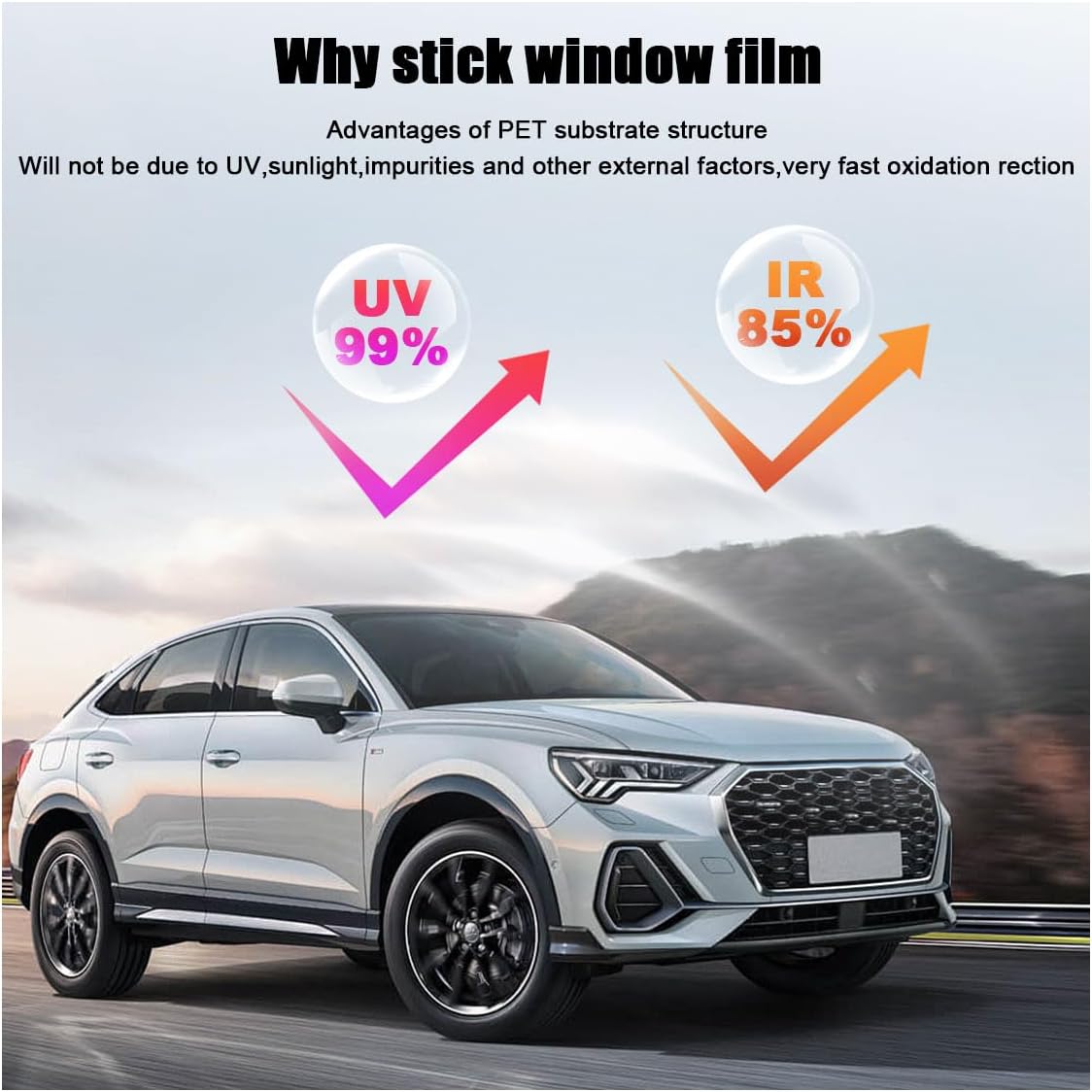 Car Window Tint Film for Auto Sun Shade Roll Width 20"×Length 19.68Ft Universal Dark Vinyl Protection Film with 5/15/20/35% VLT, Privacy Sunlight Heat UV Block Protection & Scratch Resistant