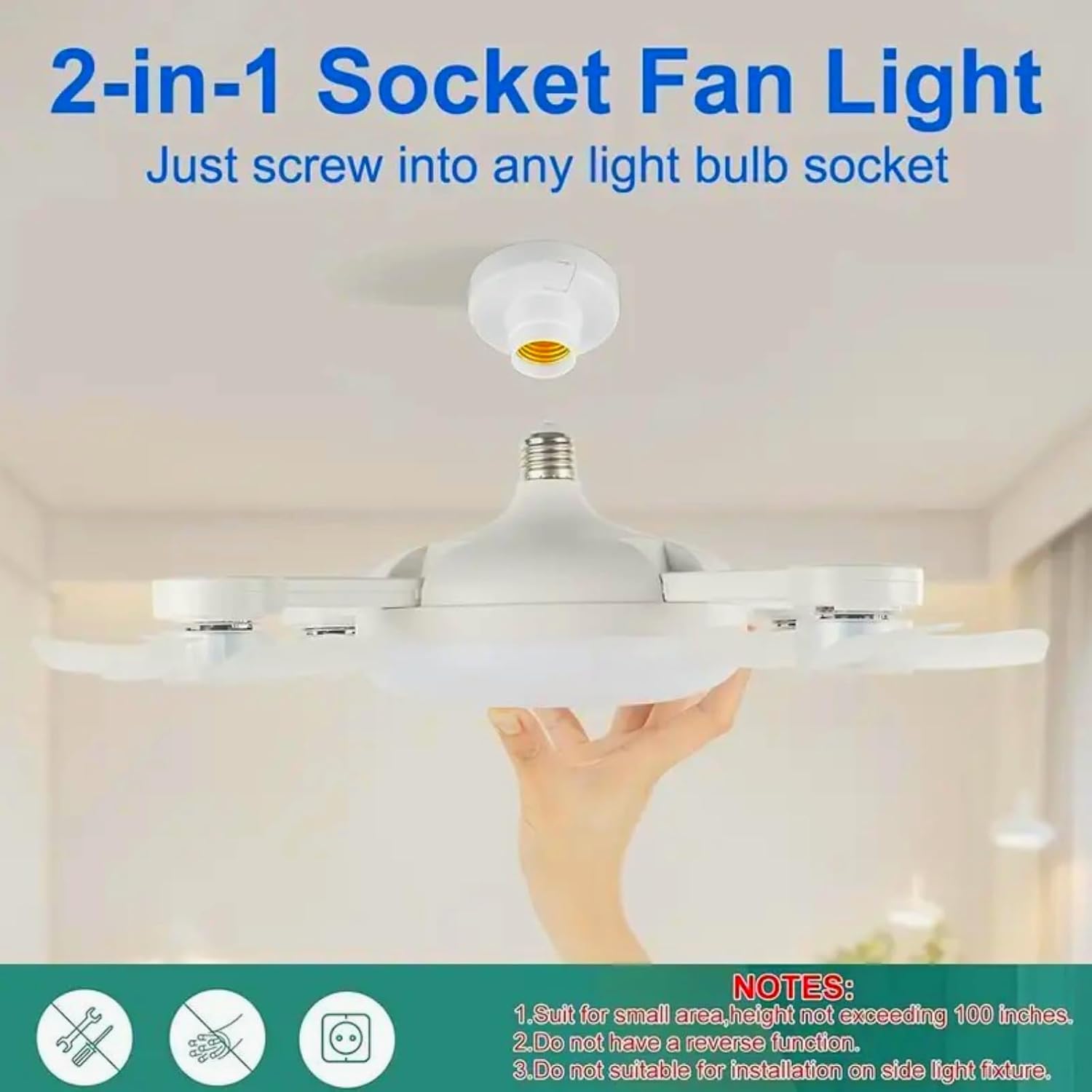 Screw-in Ceiling Fan Light Bulb with Remote Control, E27 Socket Fan Light 3 Speed Adjustable Dimmable LED Light Bulb Fan 3000K-6000K Color for Bedroom, Kitchen, Garage