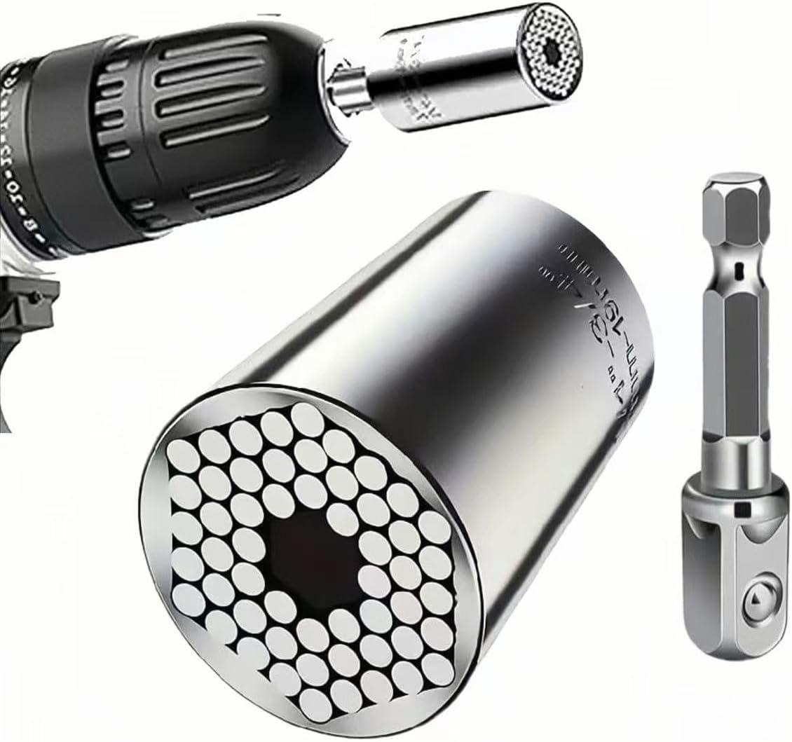 Spurtar 2/4Pcs Universal Socket Set (11-32mm 7-19mm) for Unscrew Any Bolt | Multi-Function Universal Socket Tool with 3/8" 1/2" Power Drill Adapters Birthday Gift for Dad, Husband, Man, Handyman