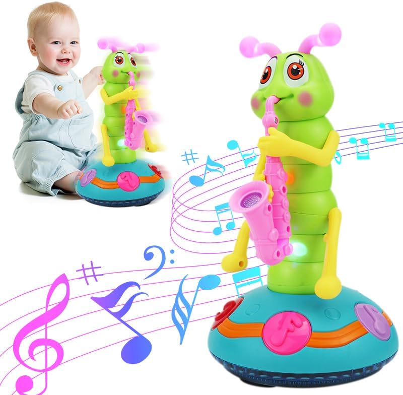 Children's Electric Caterpillar Saxophone Musical Toys, Dancing Saxophone Caterpillar,Baby Sensory Toys with LED Lights for Toddler Boys Girls
