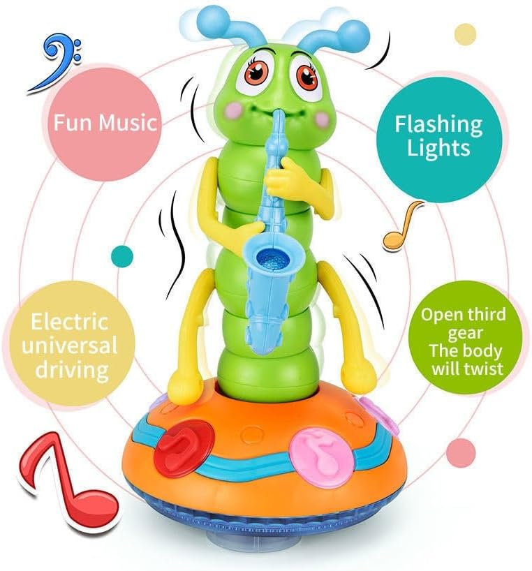 Children's Electric Caterpillar Saxophone Musical Toys, Dancing Saxophone Caterpillar,Baby Sensory Toys with LED Lights for Toddler Boys Girls