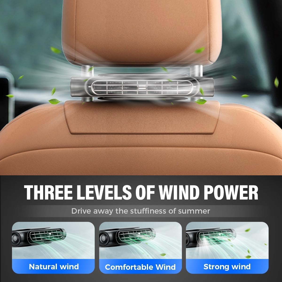 Adjustable Car Fan, Portable Car Seat Cooler, Front Passenger Friendly, Three Speed Settings, 3000mah Battery, Suv, RV, Boat Compatible, Clip Fan Rechargeable