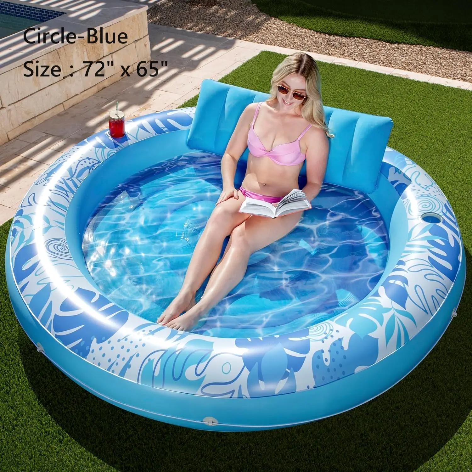 Sloosh-L/XL Inflatable Tanning Pool Lounge Float With Cup Holder