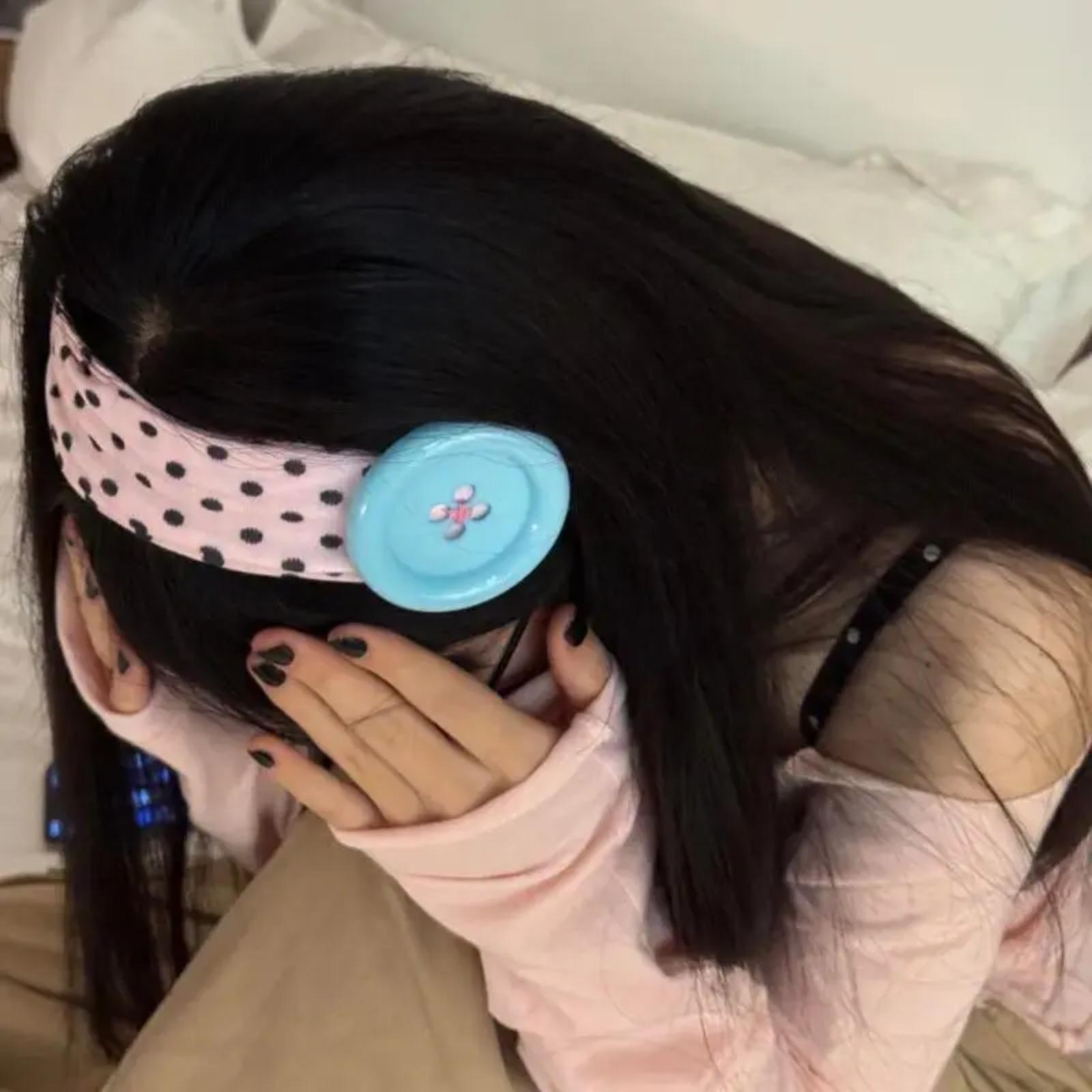 Summer Colorful Large Button Wave Dot Wide Elastic Headband for Women, Korean Ins Y2K Retro Blogger Same Style Trendy Cool Daily Hair Accessories
