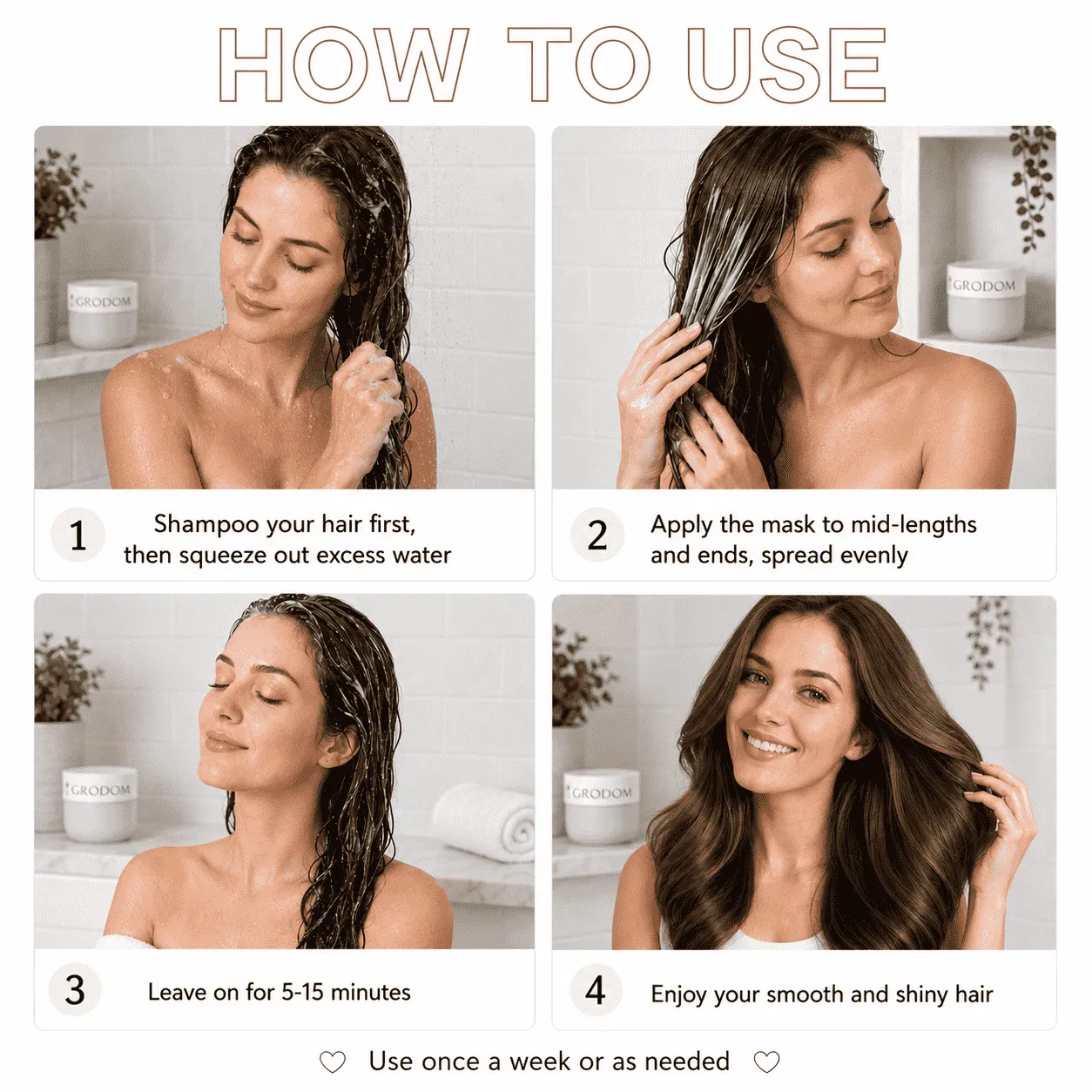 GRODOM Keratin Repair Hair Mask,Deep Conditioning Hair Treatment for Damaged Hair,Anti-Frizz Hydrating Hair Mask for Dry Curly 3A to 4C Hair,Color-Treated Hair Care,Cuticle Sealing Deep Nourishing Hair Repair,Long-lasting RevitaCoco Scent,300ml