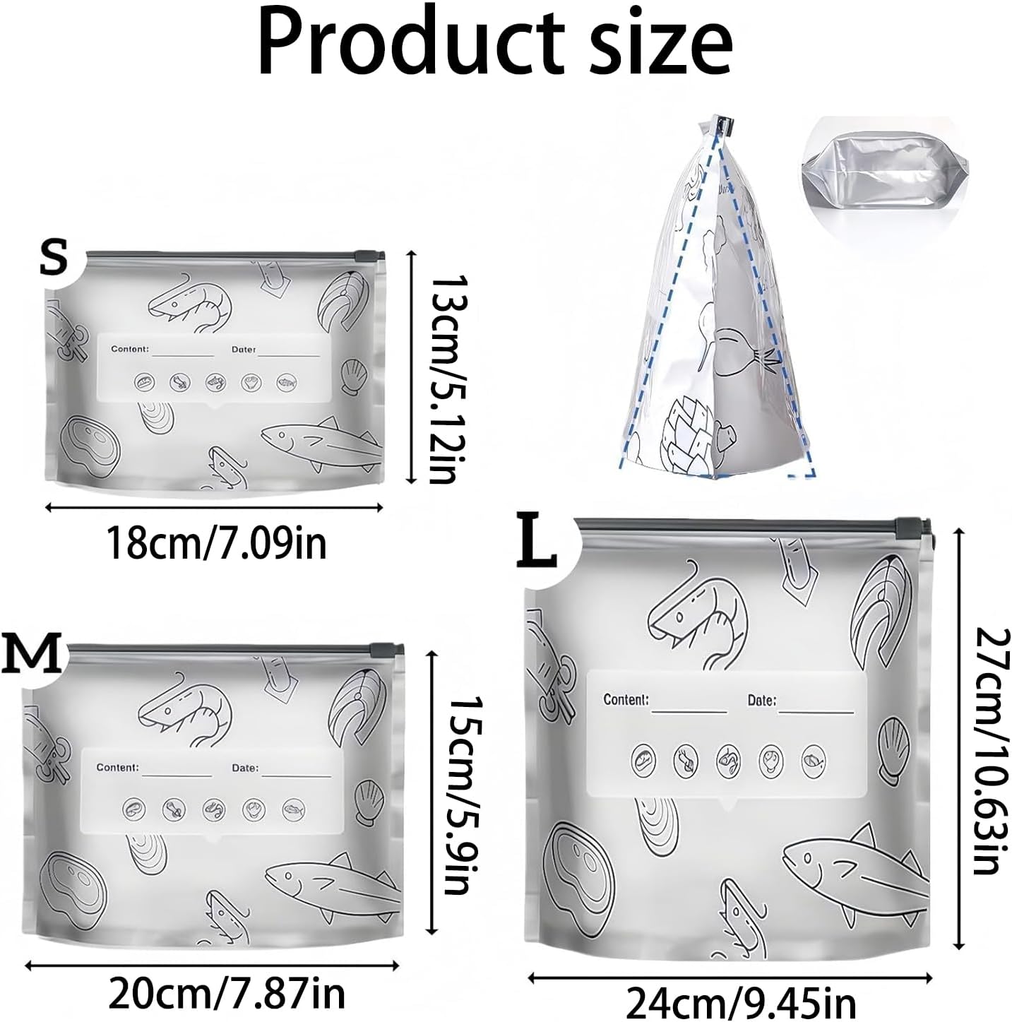 30PCS Reusable Aluminum Foil Sealable Storage Bags, 2026 New Vacuum Zipper Pouches for Food, Stand Up Foil Sealable Bags with Label and Zip Lock for Vegetable Fruit Meat