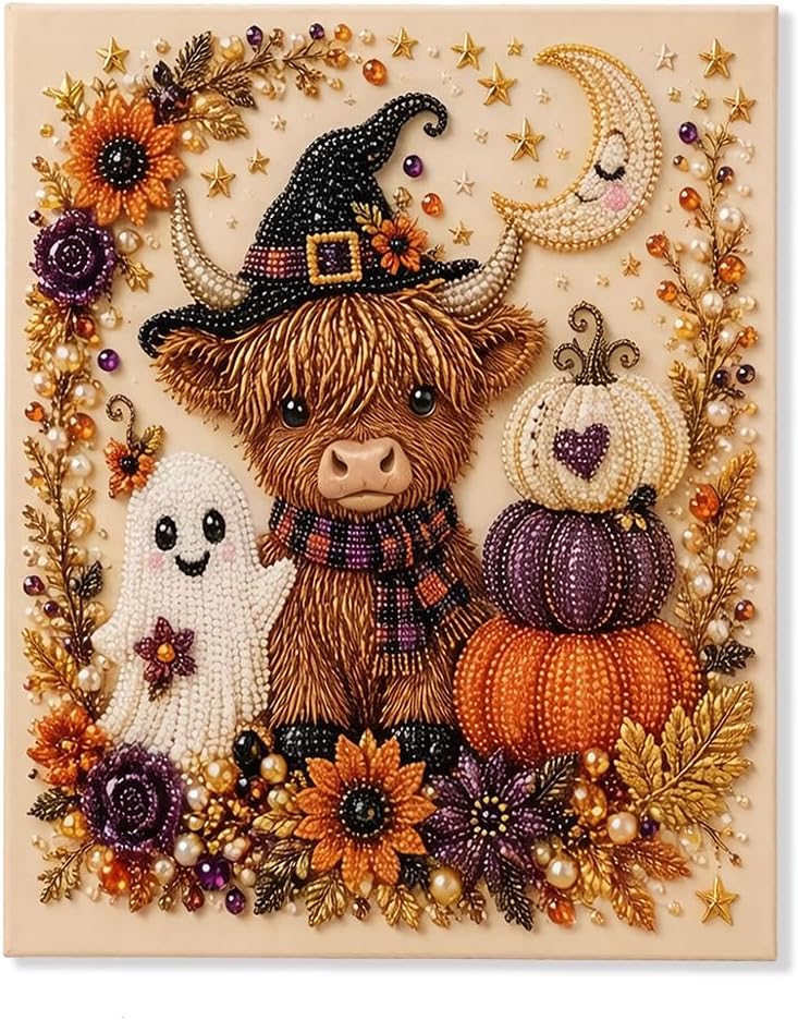 Last Day 50% OFF - Halloween Ghost Pearl Art DIY Kit, 3D Pearl Mosaic Craft Set, Beginner Friendly Handmade Pearl Painting, Cute Ghost Pumpkin Canvas Art, Gift for DIY Craft Lovers