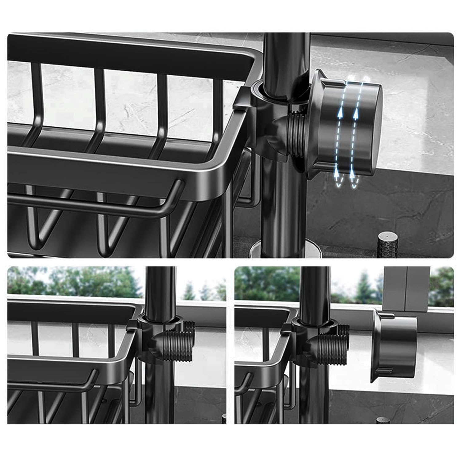 Kitchen Faucet Organizer Rack, Under Sink Organizers Multifunctional Rustproof Sponge Dish Soap Brush Sink Caddy Holder with Drip Tray