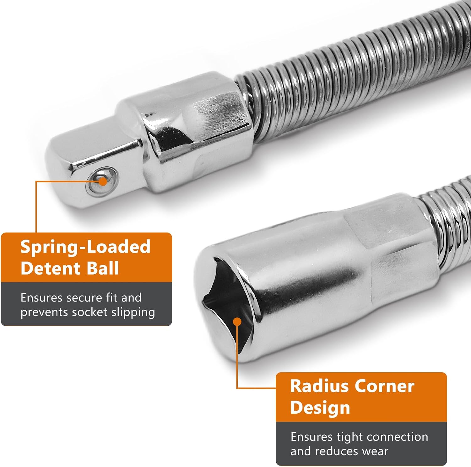 Flexible Extension Bar Set, 1/2", 3/8", 1/4" Silver Flexible Socket Wrench Extension Drive Socket Driver Handle 3Pcs