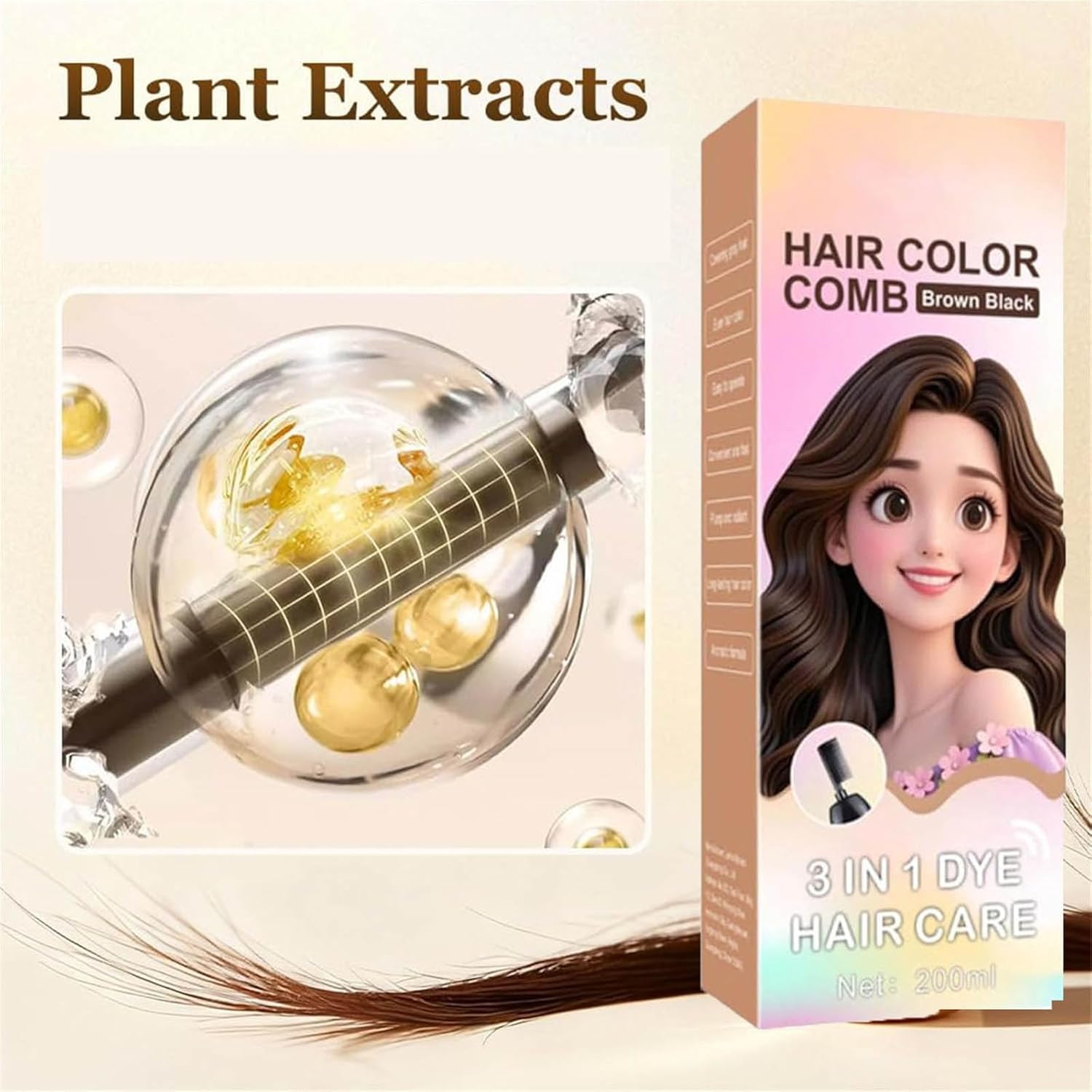 3-In-1 Hair Dye Comb With Built-In Brush, Portable Hair dye, Plant-based Hair Dye, Gentle Gray Hair Coverage, Easy To Use
