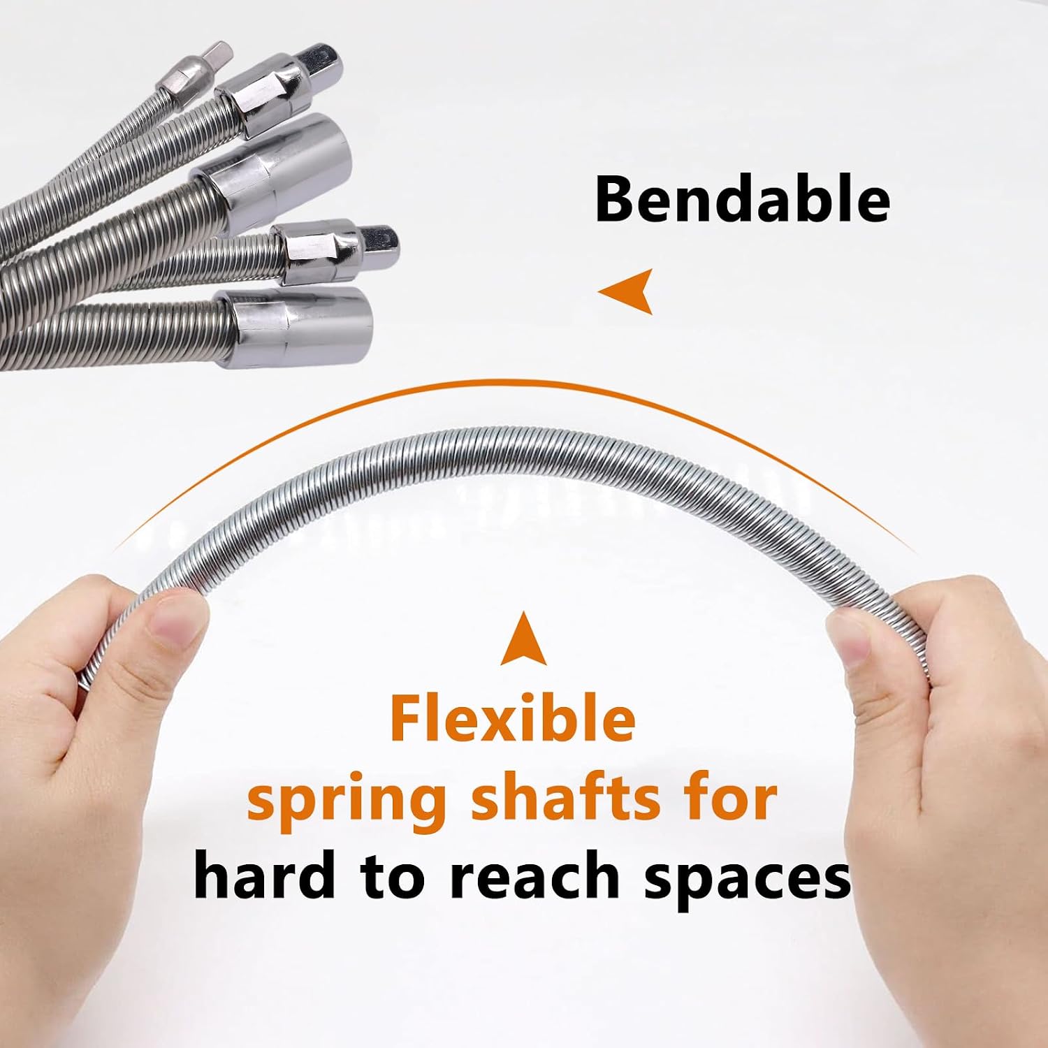 Flexible Extension Bar Set, 1/2", 3/8", 1/4" Silver Flexible Socket Wrench Extension Drive Socket Driver Handle 3Pcs