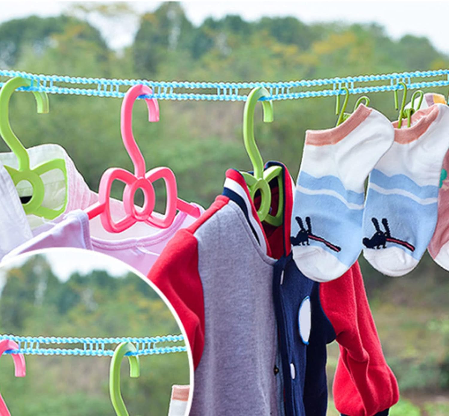 Clothesline - Windproof Nylon Clothesline with Hooks Clothes Drying Line Travel Clothes Line Portable Laundry Line for Indoor Outdoor Camping Home Hotel