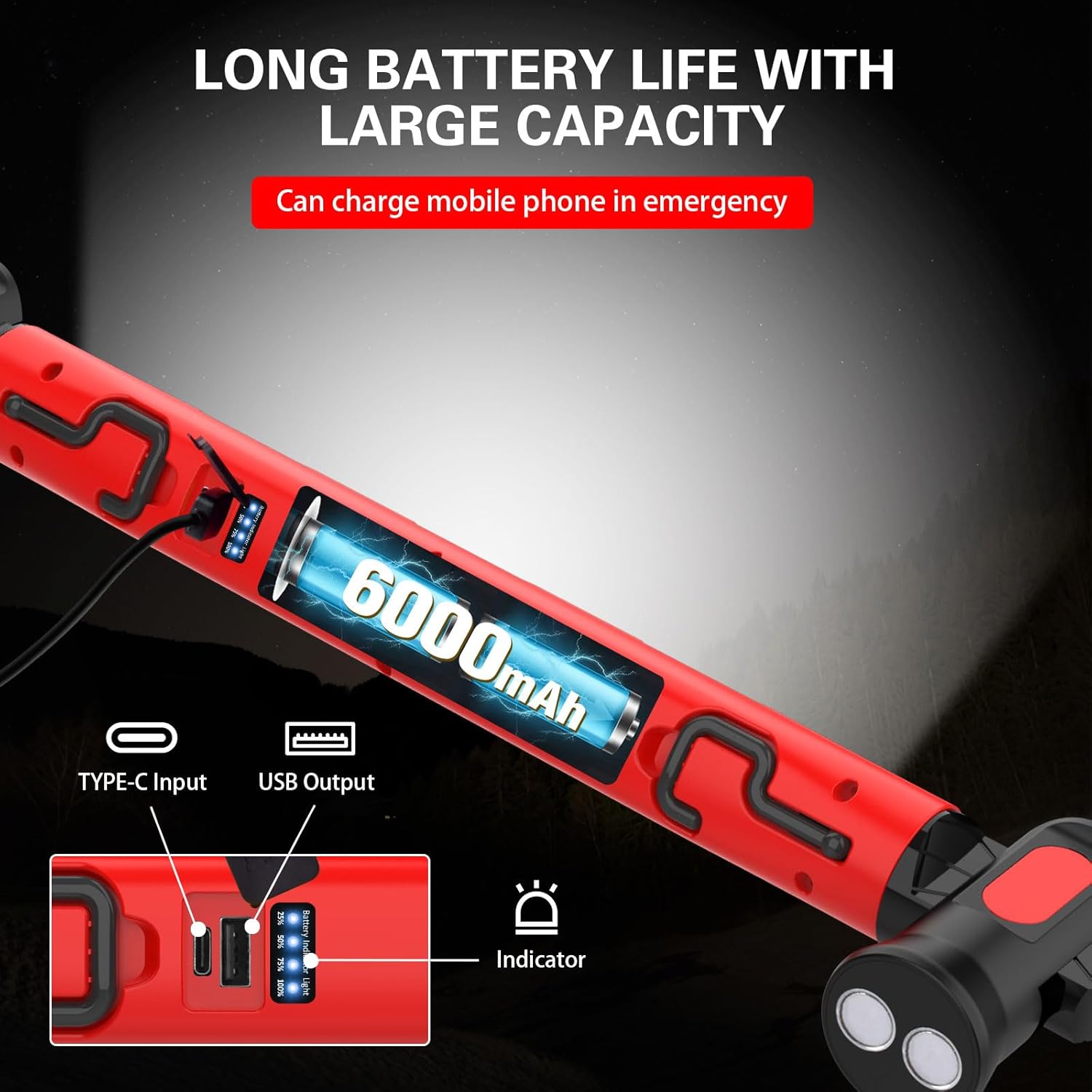 ERAY Magnetic LED Work Light, 6000mAh /3000LM Rechargeable Under Hood Work Light Bar - Mechanic Light with 3 Modes 360° Adjustable Waterproof, Car Repairing Inspection Garage Workshop Emergency