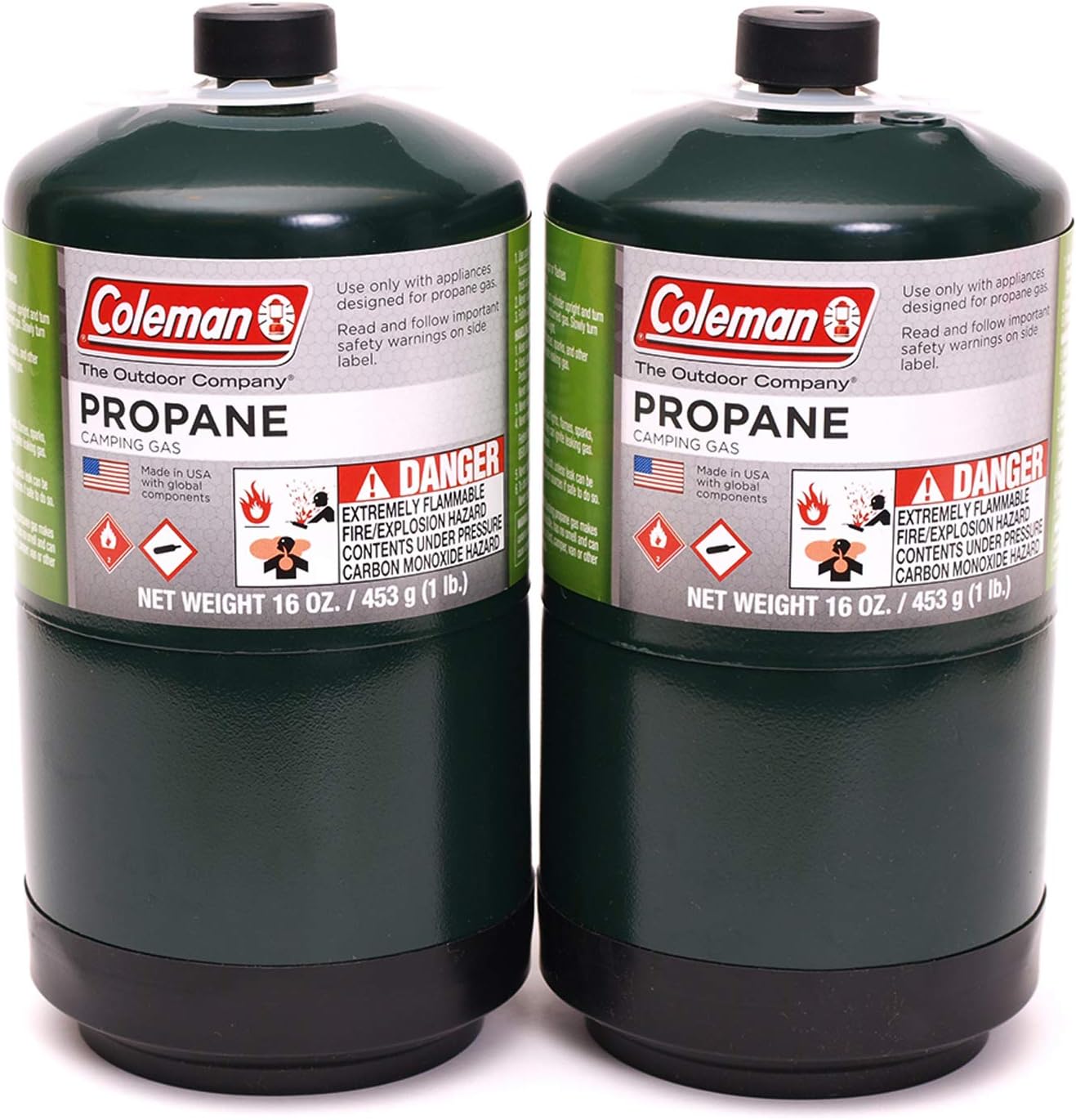 Powerful Propane Torch Gun + Coleman Propane Fuel Tank - 16 oz, Green, Steel + Propane Refill Adapter with Valve and Gauge