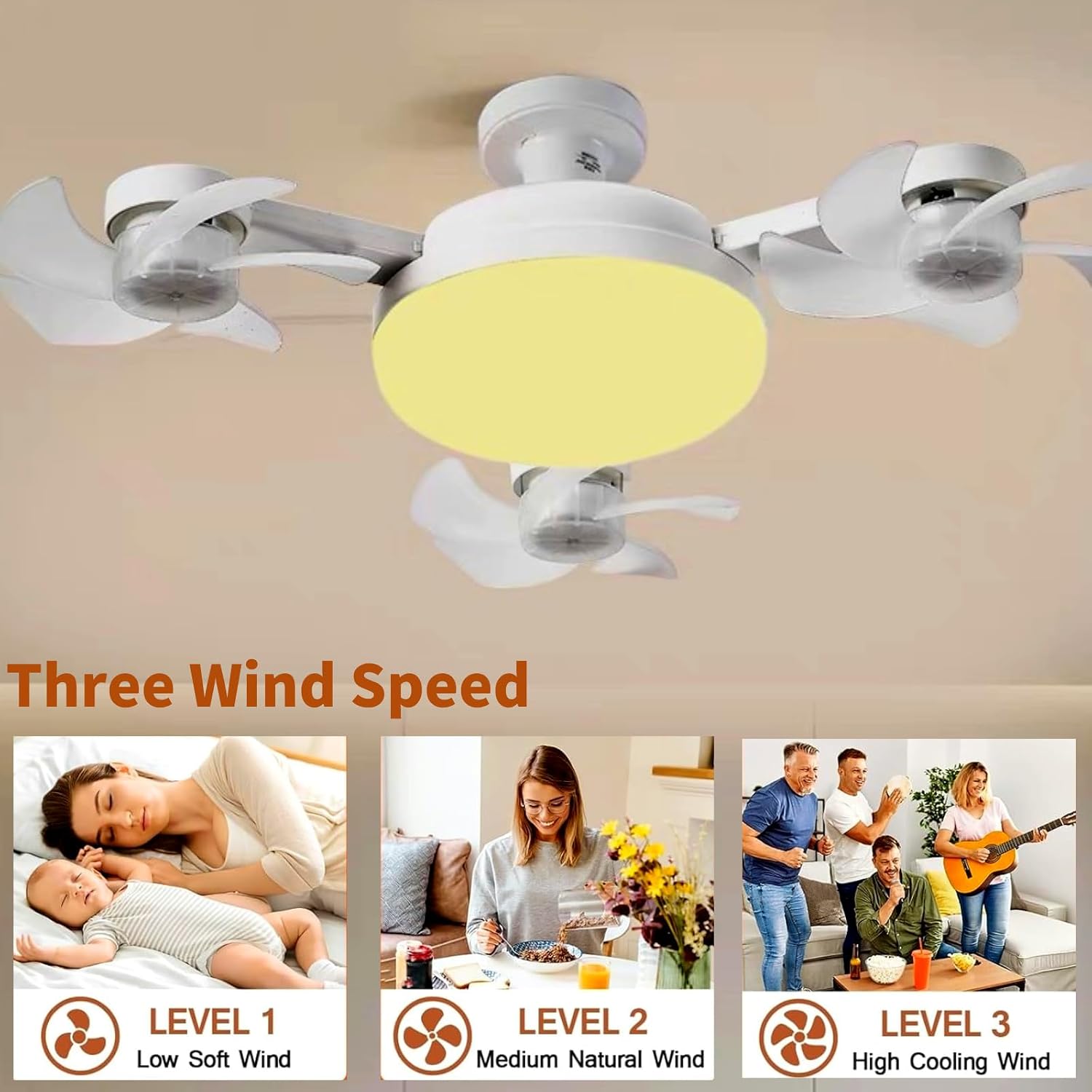 Screw-in Ceiling Fan Light Bulb with Remote Control, E27 Socket Fan Light 3 Speed Adjustable Dimmable LED Light Bulb Fan 3000K-6000K Color for Bedroom, Kitchen, Garage