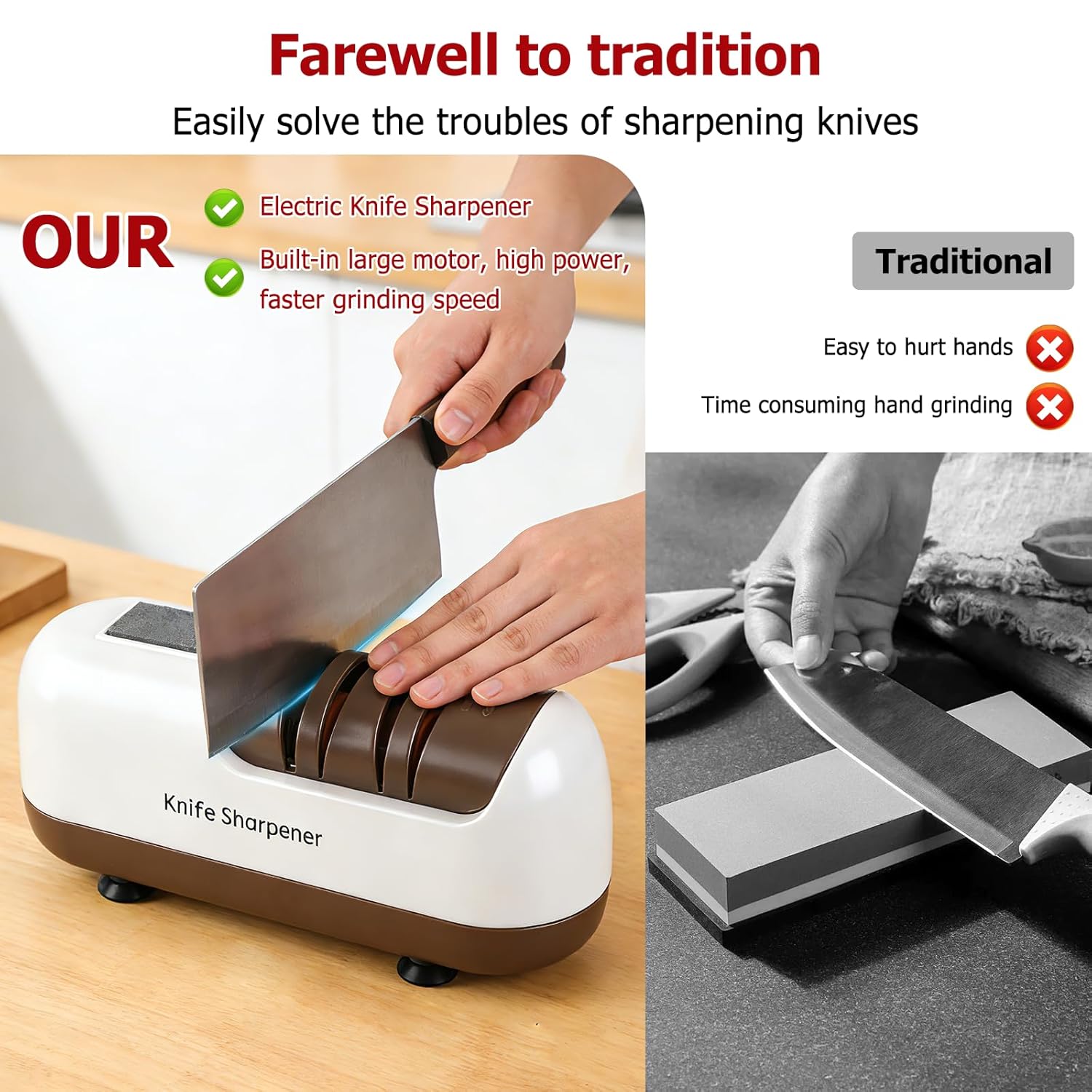 Electric Knife Sharpener, Electric Knife Sharpener for Rough and Fine, Ergonomic Electric Knife Sharpener Professional, for Knives with Straight Blade, Serrated Knives and Scissors