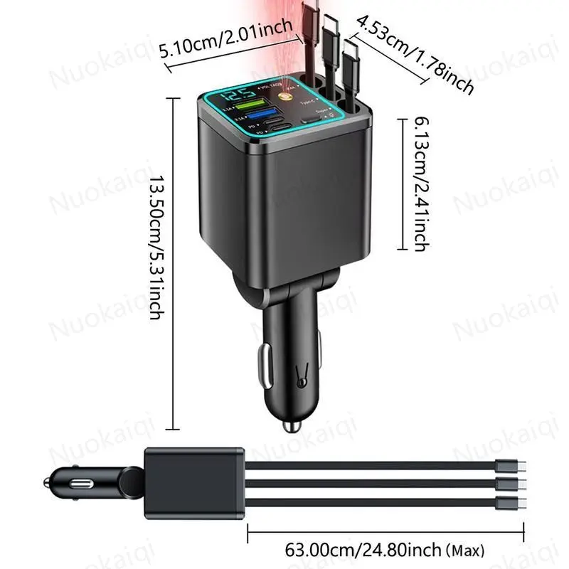 Ultimate Power Station for Phone, Pad & Laptop,Car Charger: Starry LED,Atmosphere Lamp,1-Click Galaxy Projector,Star Projector Tangle-Free Retractable Cables & Super Fast Charge,PD20W,USB-A 65W,All 120W Max,Power Hub