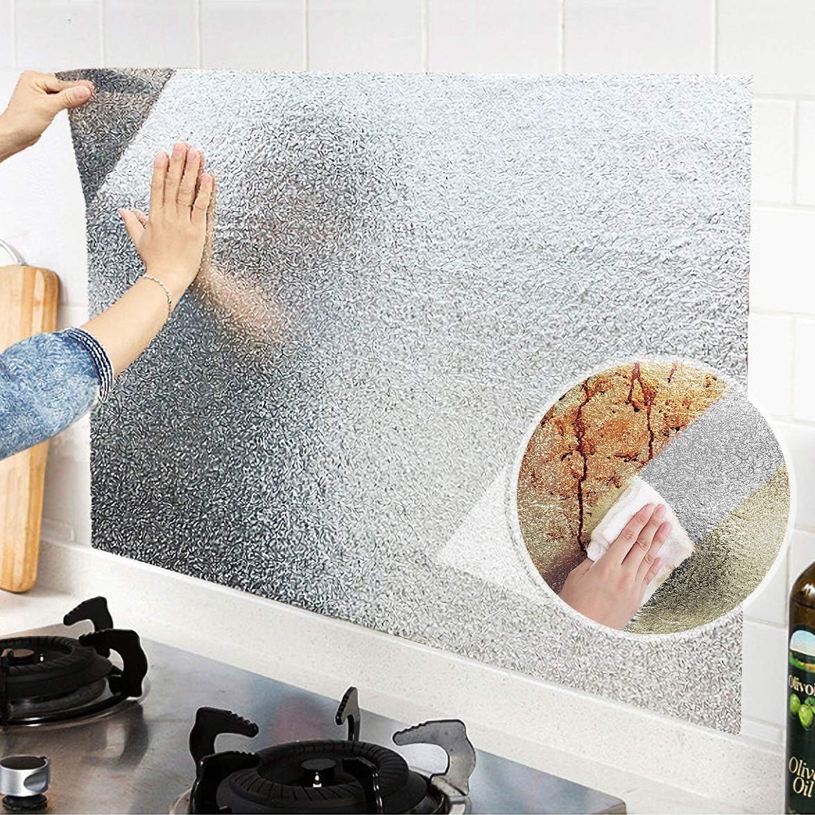 Livelynine Silver Contact Paper for Kitchen Oil Proof Waterproof Sticker Aluminum Foil Kitchen Wallpaper Backsplash Peel and Stick Self Adhesive Shelf Liners for Drawer Removable