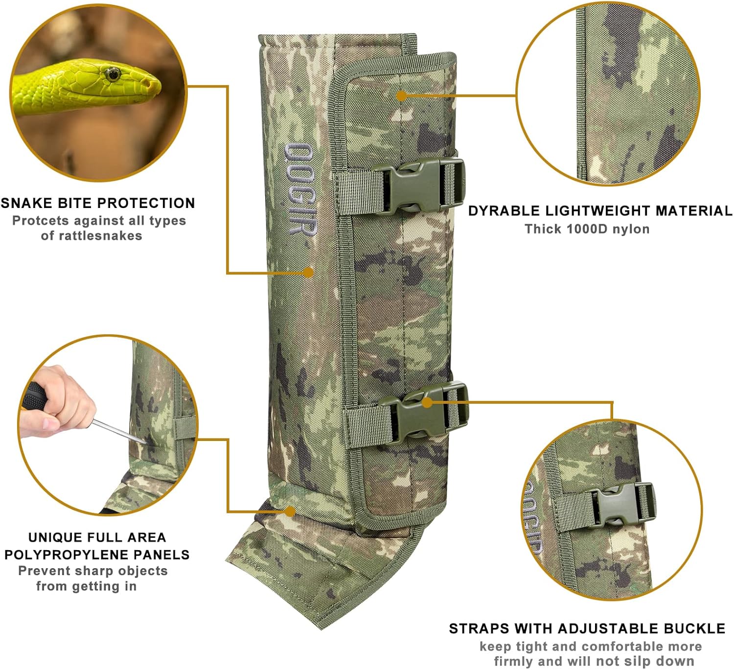 Snake Gaiters/Prevent Cuts for Hunting/Working : Durable Snake Guards, Snake Gaiter Leggings for Men & Women, Snake Bite Protection for Lower Legs, Snake Proof Gaiters with Adjustable Size