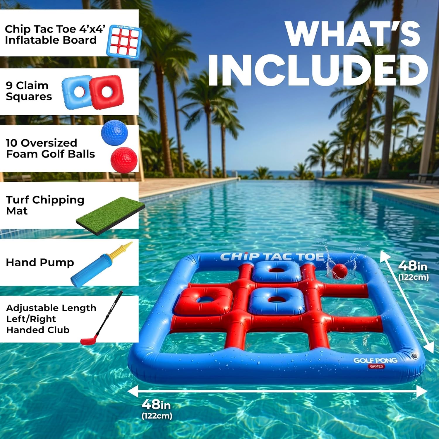 Chip Tac Toe Floating Pool Game - 4FT Inflatable Tic Tac Toe Pool Toy for Adults & Teens, Outdoor Games, Pool Party Games, Backyard Games & Yard Games