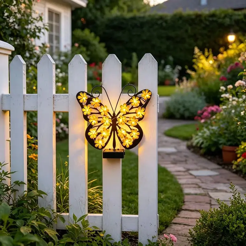 Outdoor Decorative Solar Light, Garden Lights, Outdoor Lighting, Metal Butterfly Wall Art, Waterproof Fence Decoration, Garden Patio Porch Yard Hanging Ornament, Women Gift