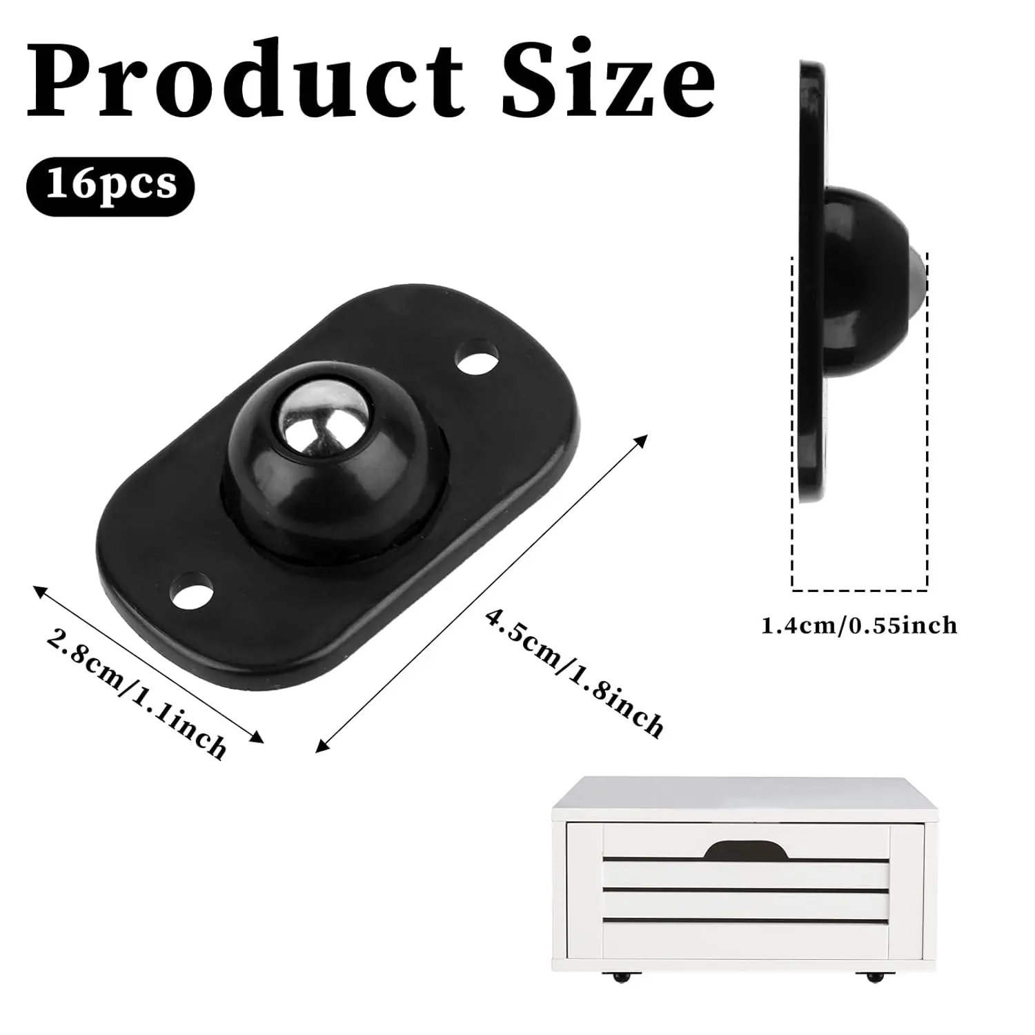 16 Pcs Self Adhesive Mini Caster Wheels 360° Swivel Mini Appliance Rollers Smooth Rotation Appliance Ball Sliders Universal Wheel Transfers for Storage Box Small Furniture Kitchen Appliances