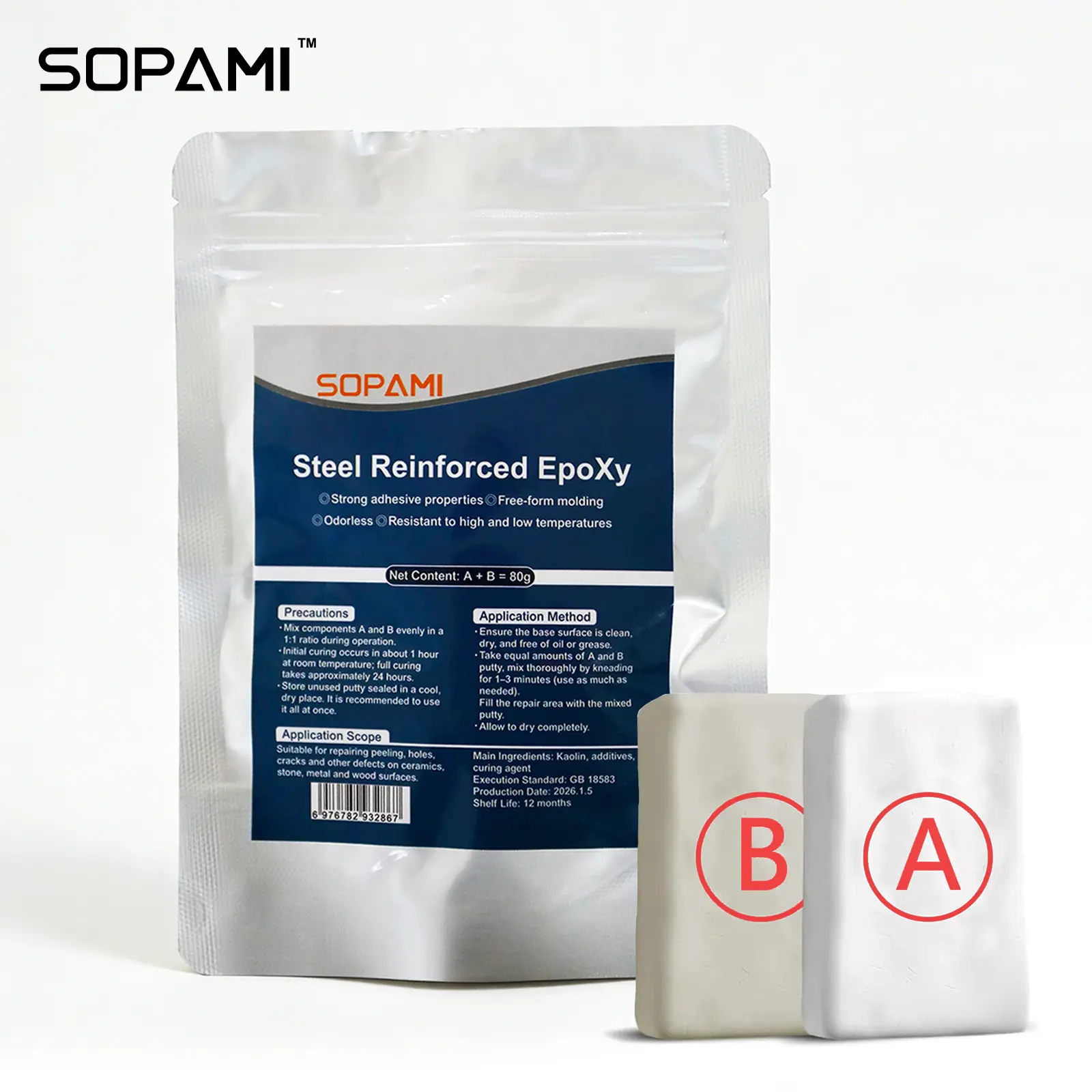 Steel Reinforced Epoxy Putty, Easy Operation, High Strength & Strong Adhesion, Excellent Restoration, Waterproof Heat Resistant Drillable, Permanent Repair Putty for Metal Wood Ceramic Concrete Plastic PVC Pipe Leaks Cracks Holes & Broken Parts fat
