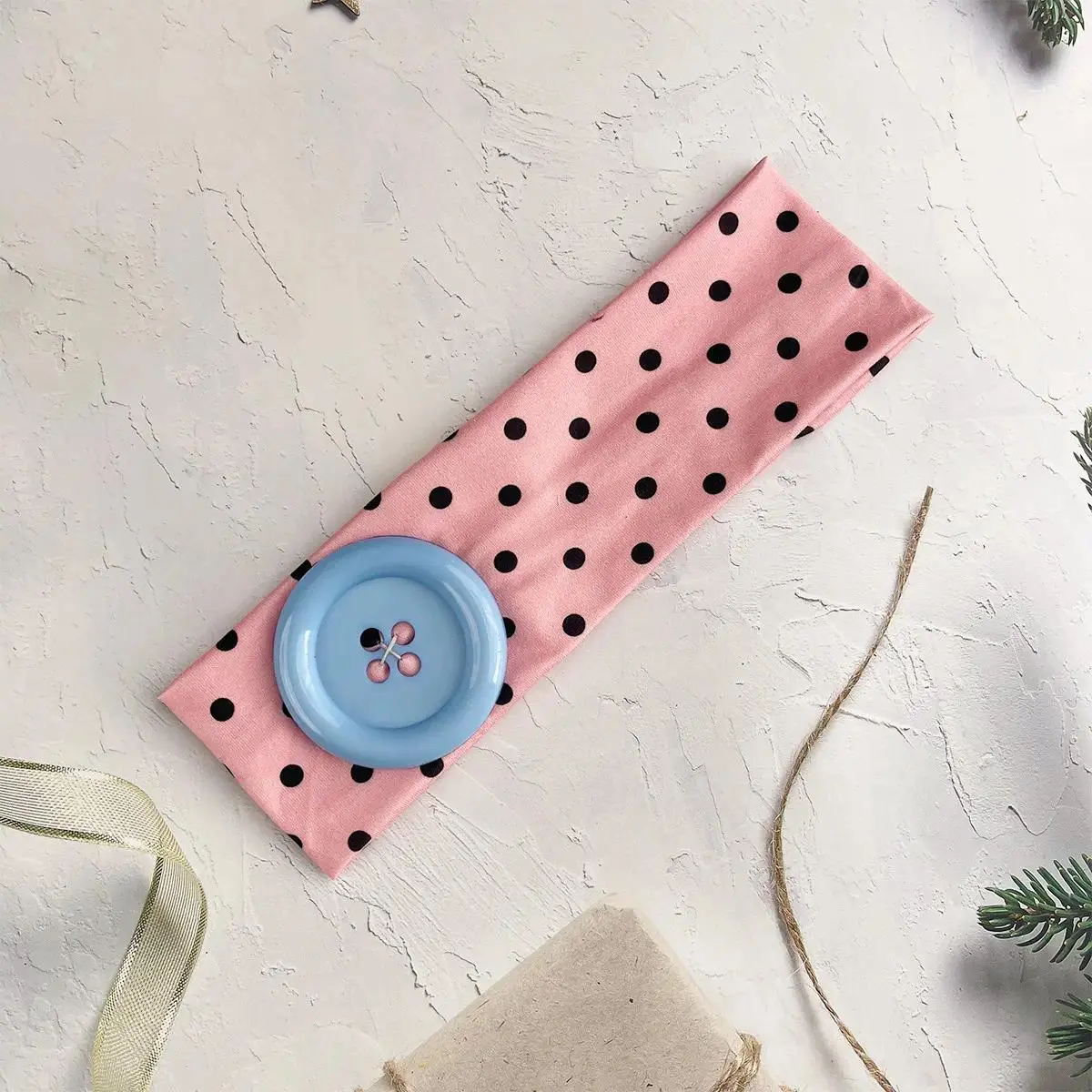 Colorful Large Button Wave Dot Wide Elastic Headband for Women, Korean Ins Y2K Retro Blogger Same Style Trendy Cool Daily Hair Accessories