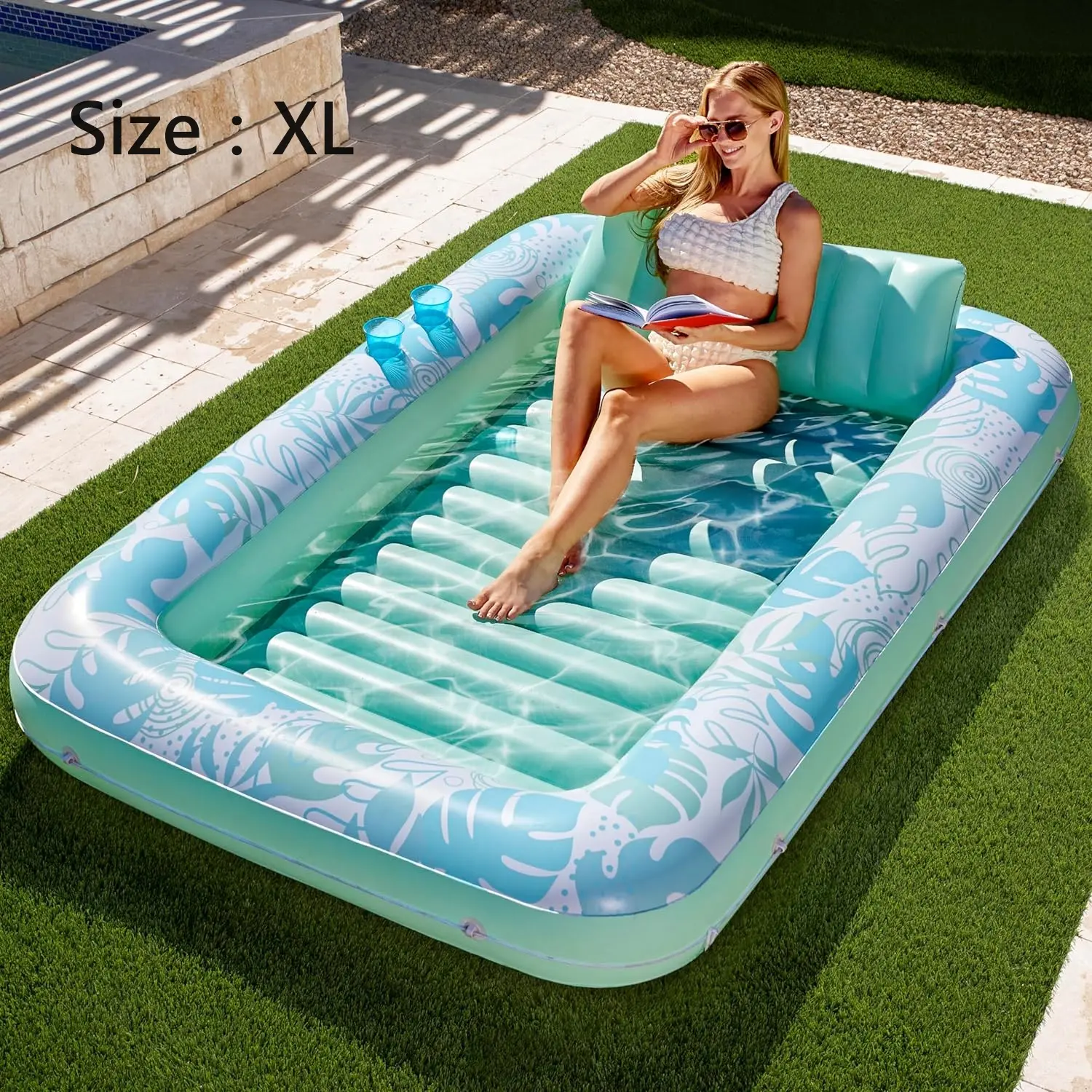 Sloosh-L/XL Inflatable Tanning Pool Lounge Float With Cup Holder