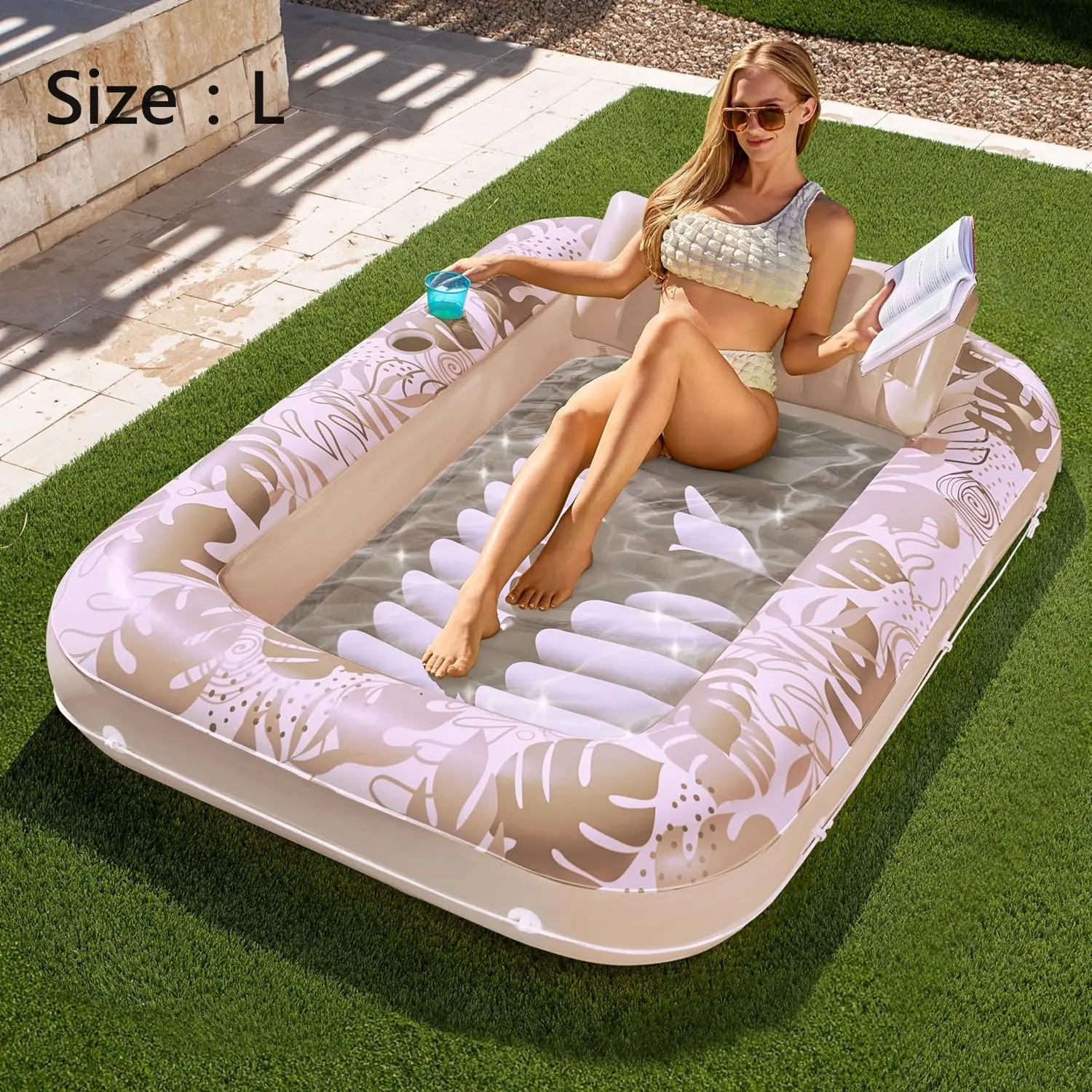 Sloosh-L/XL Inflatable Tanning Pool Lounge Float With Cup Holder