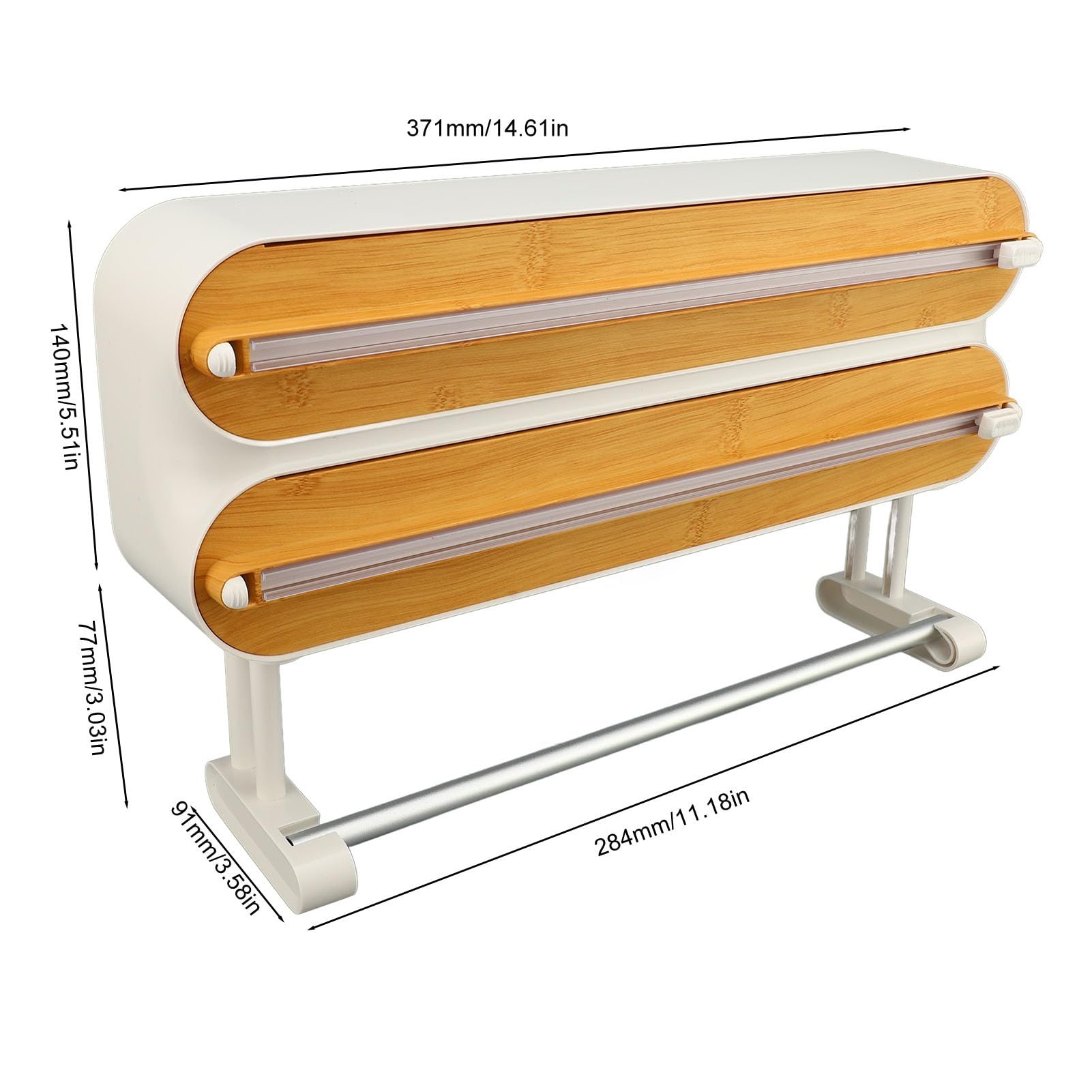 3-in-1 Wall-Mounted Kitchen Wrap Dispenser with Cutter & Paper Towel Holder