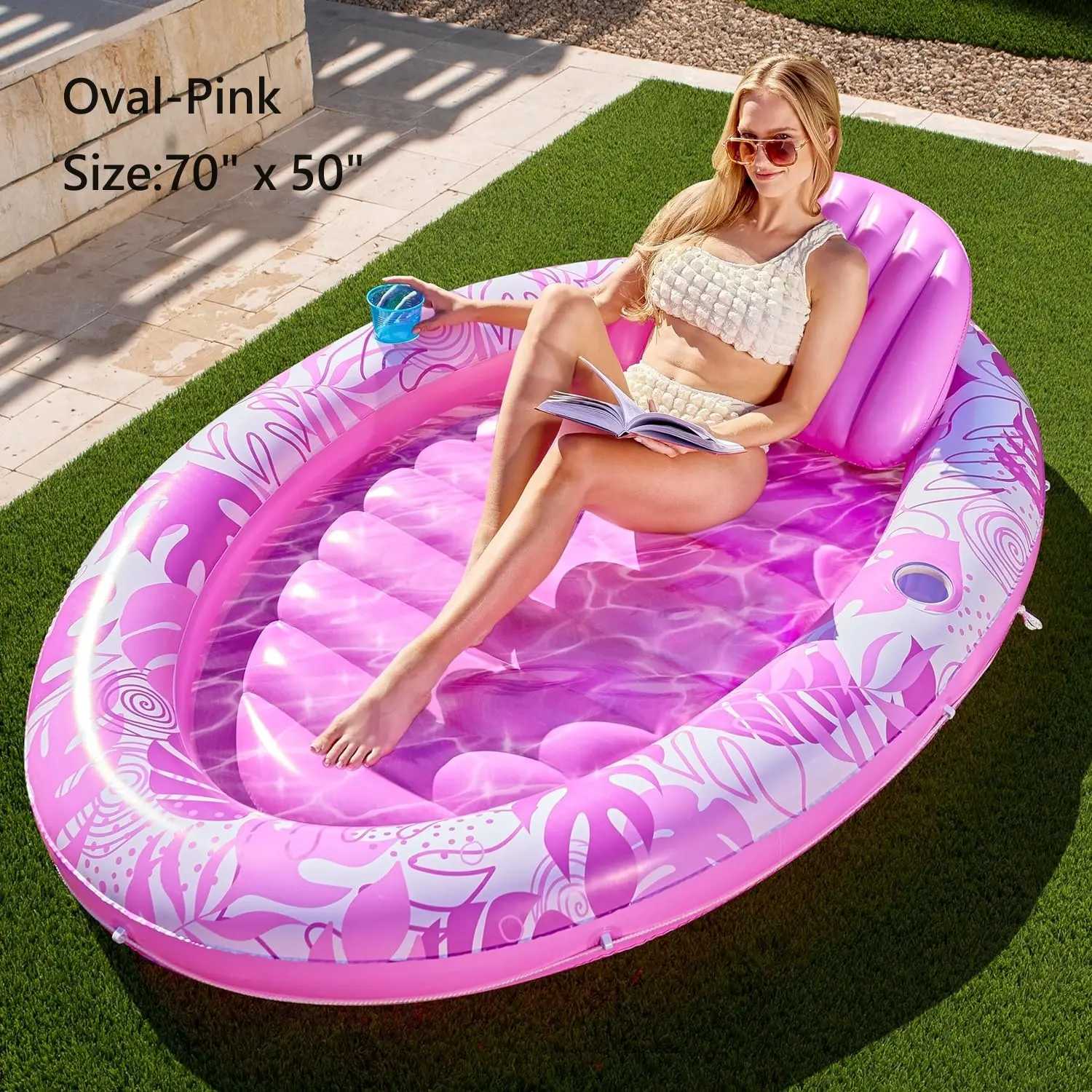 Sloosh-L/XL Inflatable Tanning Pool Lounge Float With Cup Holder