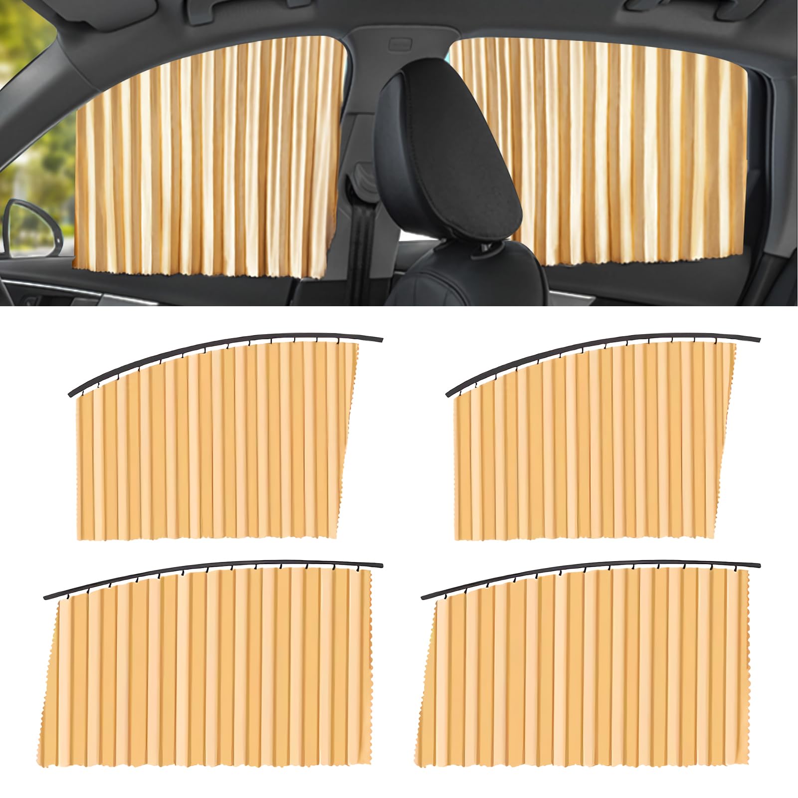 Magnetic Track Car Window Sun Shade Curtain – 4 Pack Retractable Privacy Covers for Side Windows, UV Protection & Blackout Blinds for Camping, Travel & Daily Driving