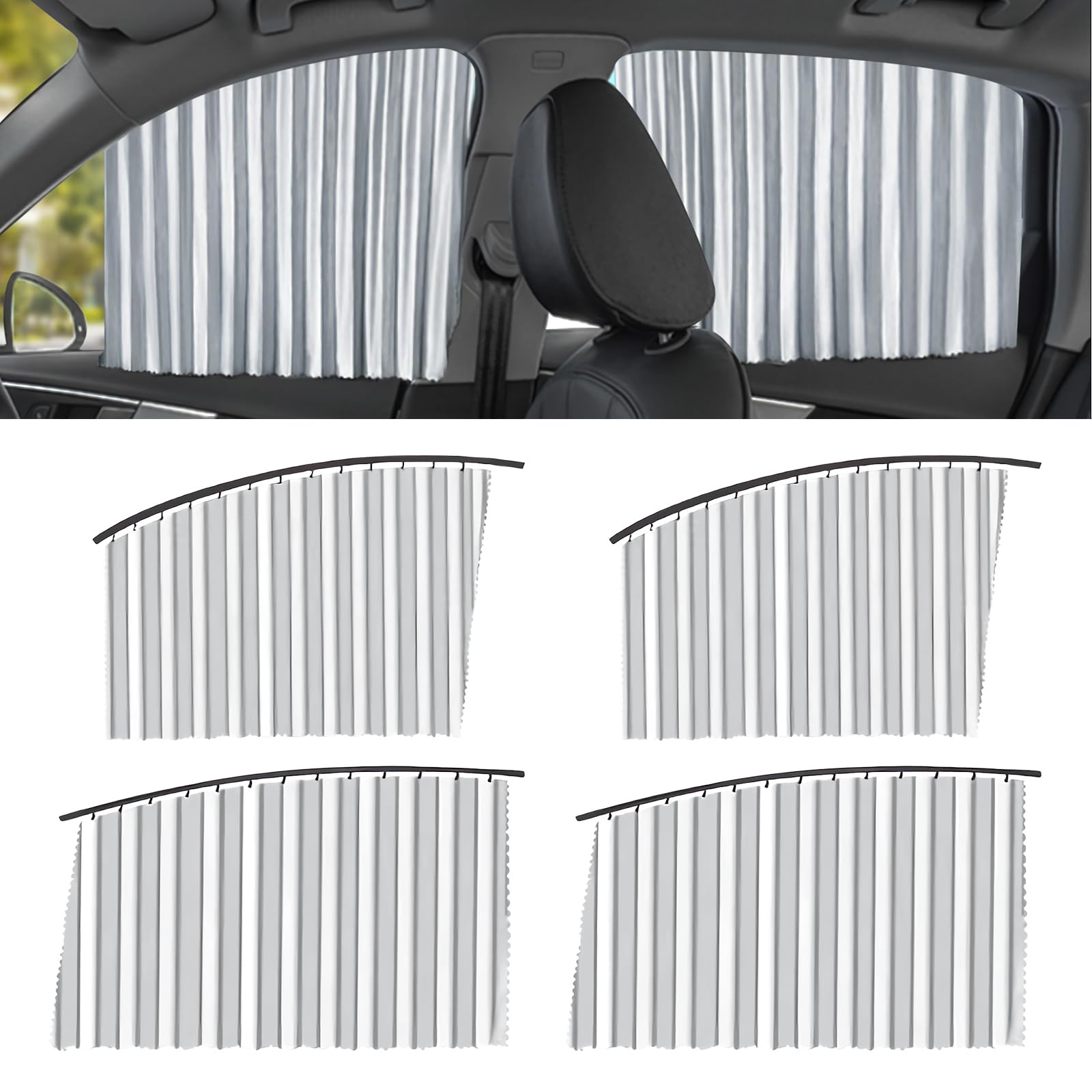 Magnetic Track Car Window Sun Shade Curtain – 4 Pack Retractable Privacy Covers for Side Windows, UV Protection & Blackout Blinds for Camping, Travel & Daily Driving
