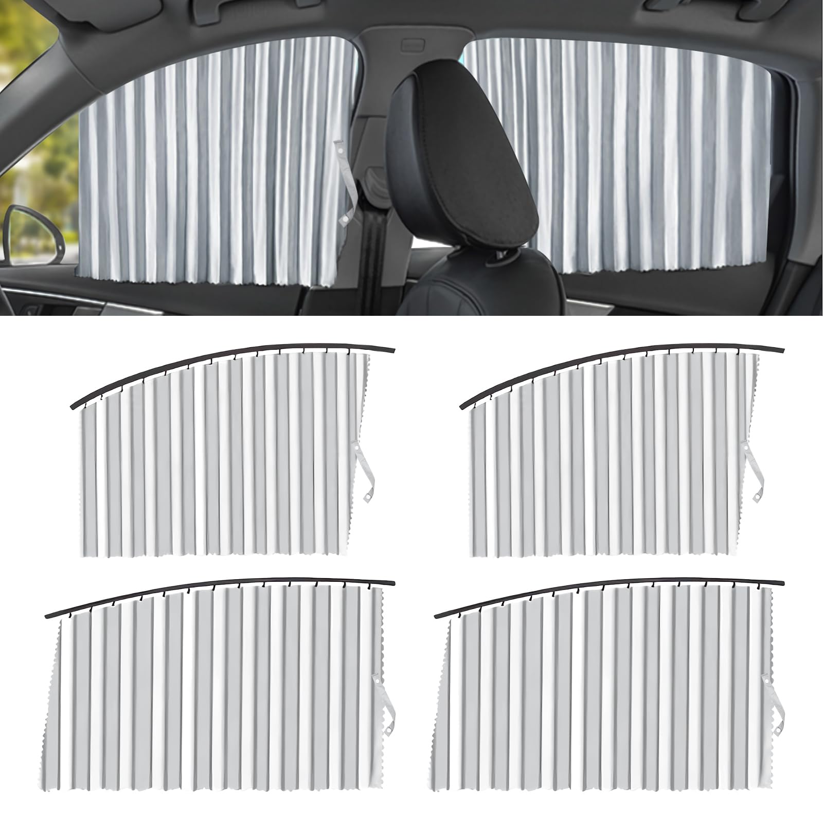 Magnetic Track Car Window Sun Shade Curtain – 4 Pack Retractable Privacy Covers for Side Windows, UV Protection & Blackout Blinds for Camping, Travel & Daily Driving