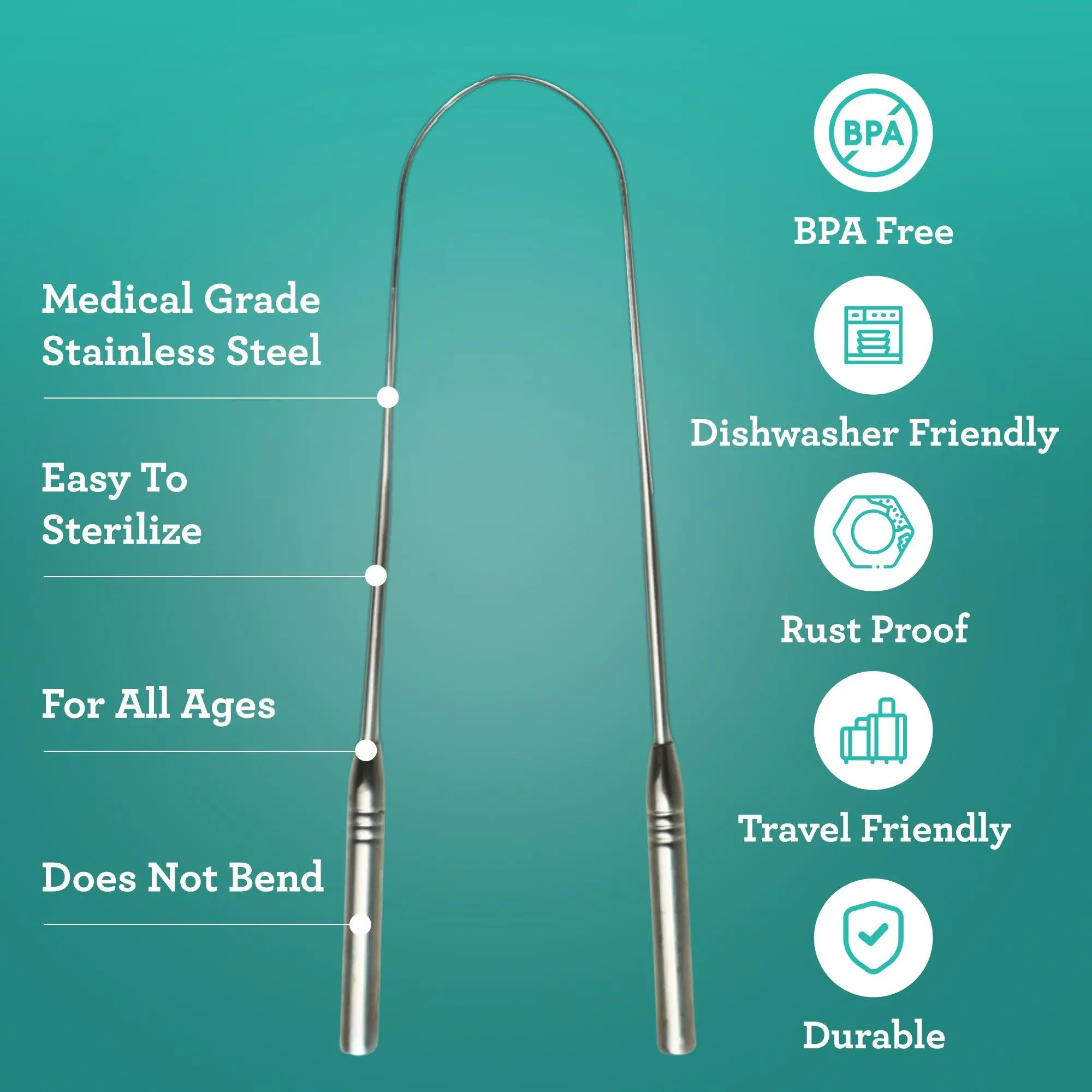 GuruNanda Tongue Scraper (2 Pack) with Travel Case, 420 Medical-grade Stainless Steel Tongue Cleaner, Aids in Fresh Breath & Oral Care