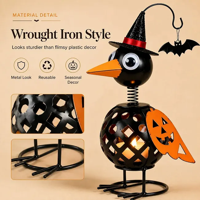 🔥Last Day 50% OFF🔥Wrought Iron Crow and Pumpkin Ornament🐦🎃